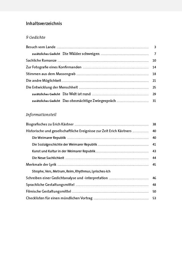 Beispielinhalt (Bild) Erich Kästner - Neun Gedichte im Unterricht - Schülerarbeitsheft