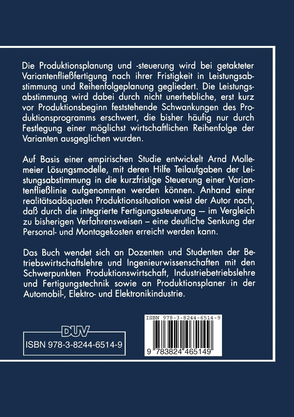 Rückseitencover Integrierte Steuerung getakteter Variantenfließlinien