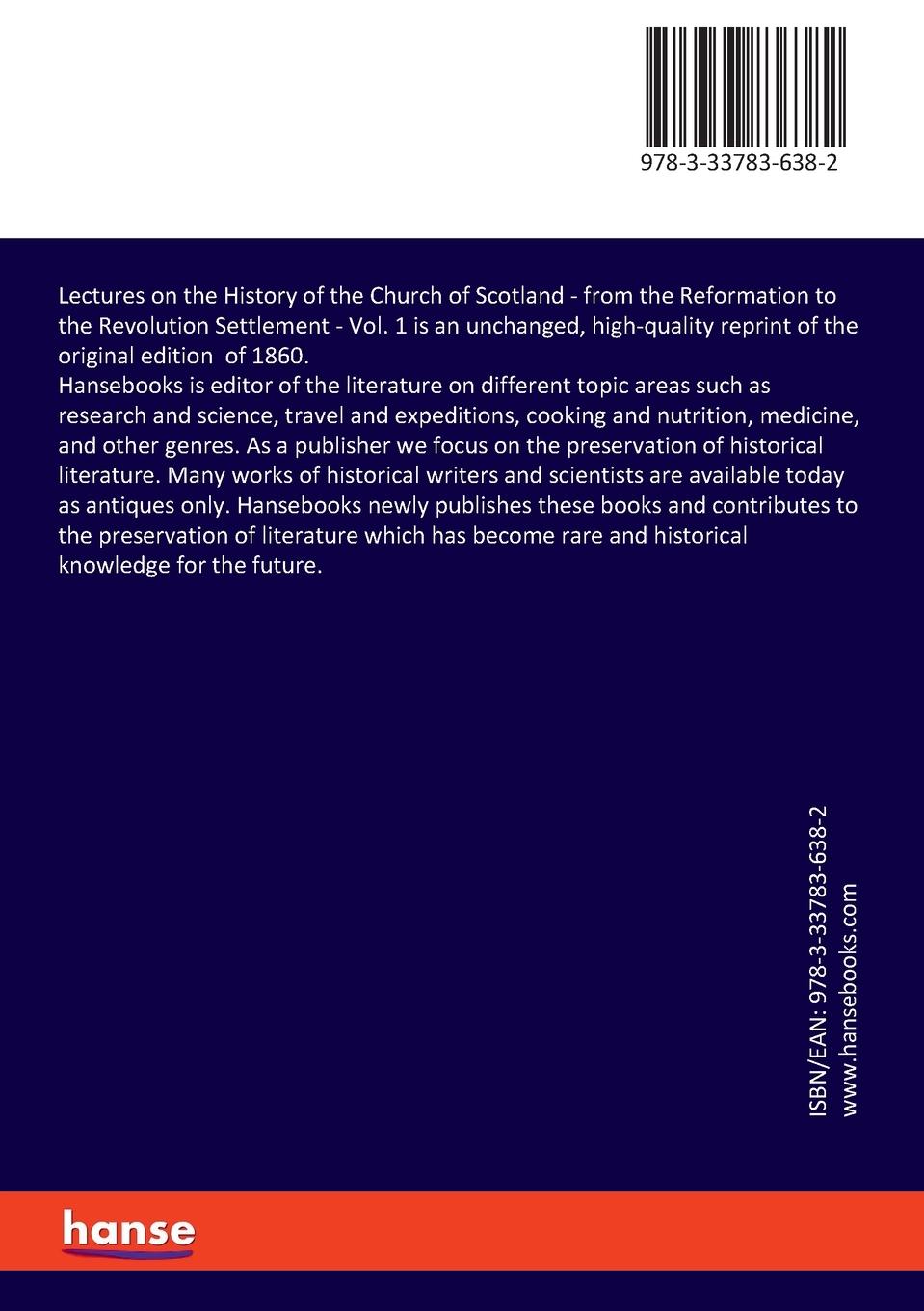 Rückseitencover Lectures on the History of the Church of Scotland
