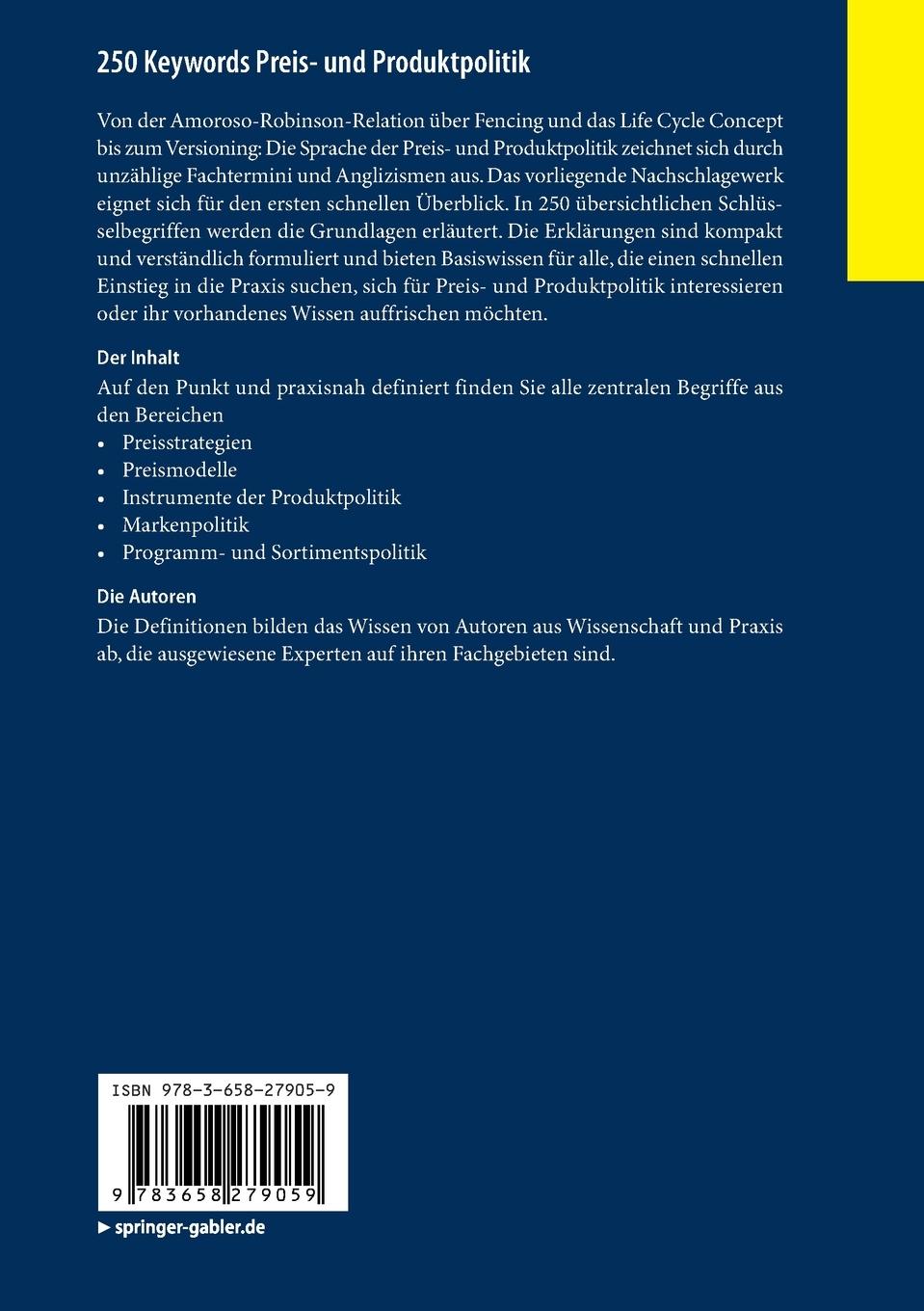 Rückseitencover 250 Keywords Preis- und Produktpolitik