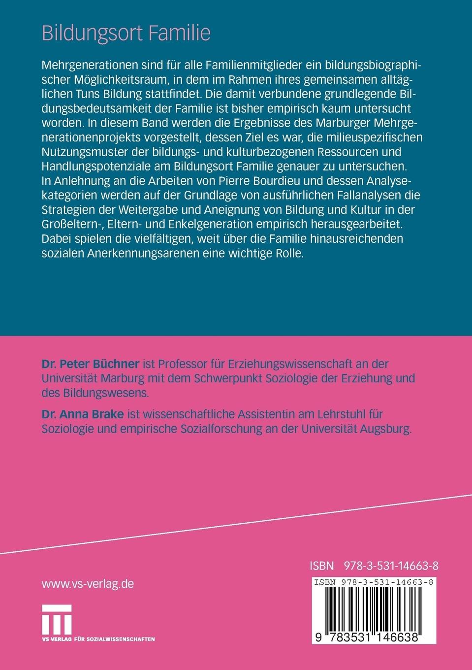 Rückseitencover Bildungsort Familie