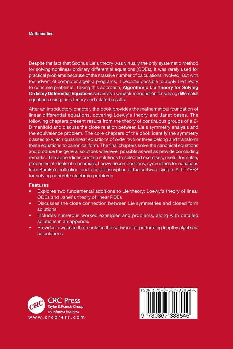 Rückseitencover Algorithmic Lie Theory for Solving Ordinary Differential Equations