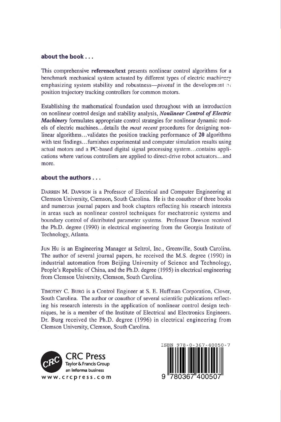 Rückseitencover Nonlinear Control of Electric Machinery