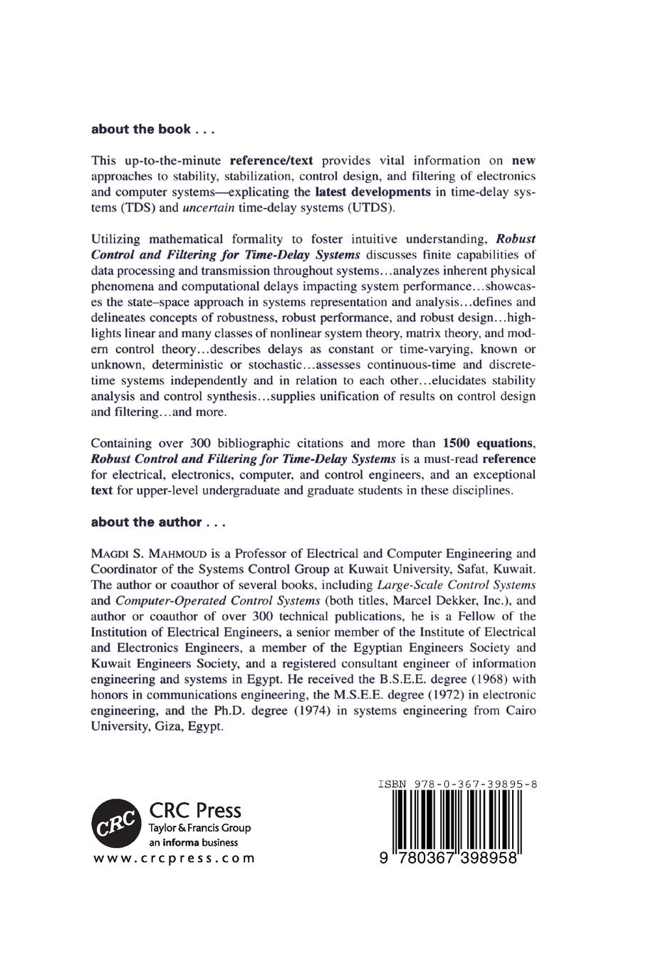 Rückseitencover Robust Control and Filtering for Time-Delay Systems