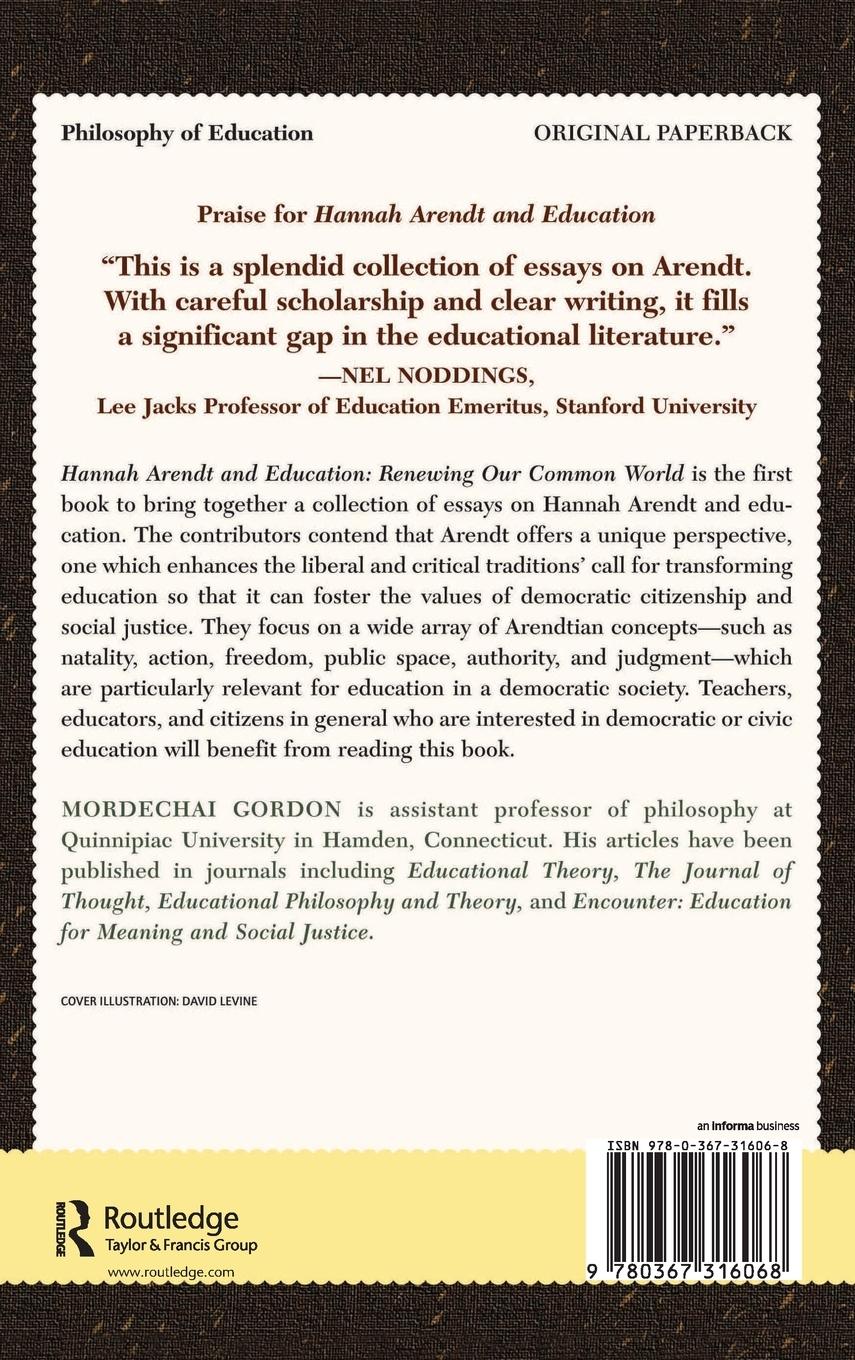 Rückseitencover Hannah Arendt And Education