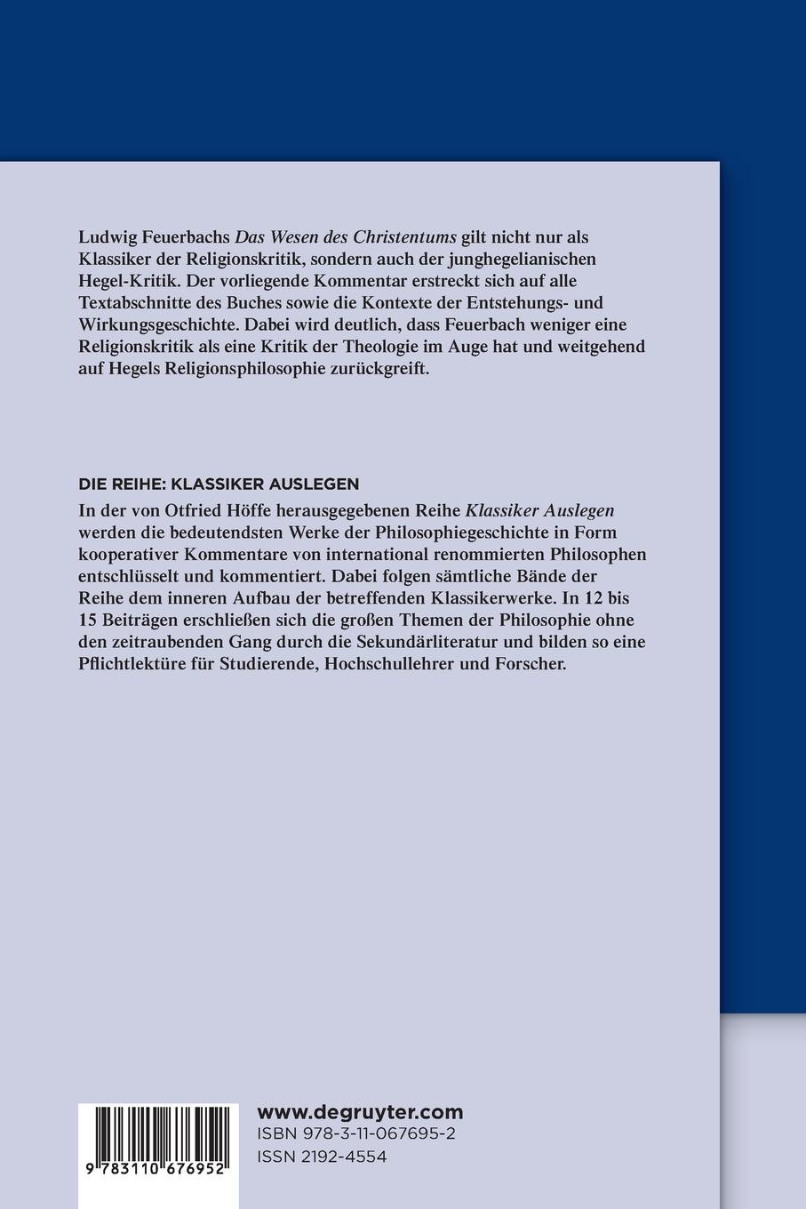 Rückseitencover Ludwig Feuerbach: Das Wesen des Christentums