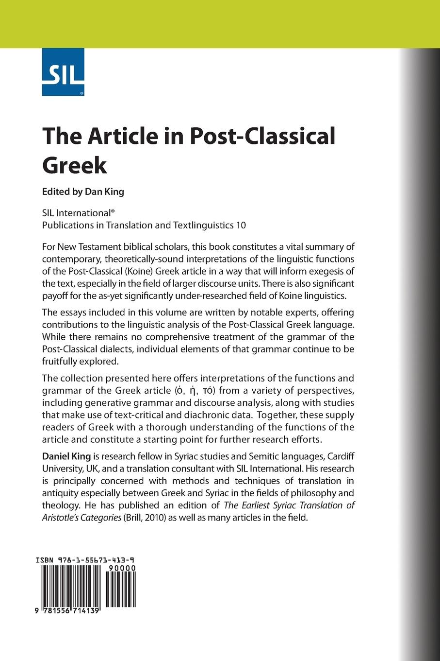 Rückseitencover The Article in Post-Classical Greek