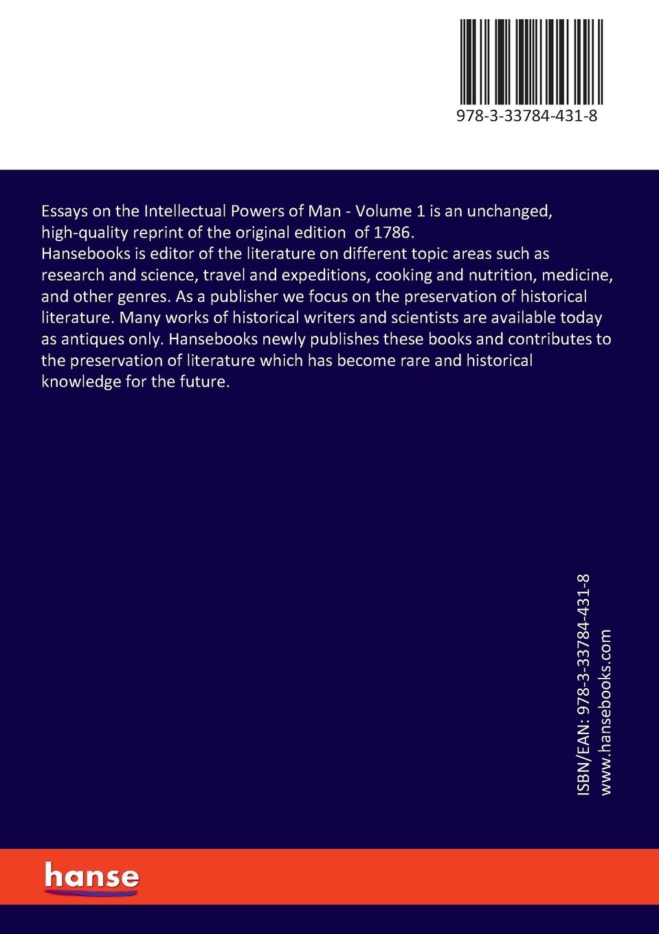 Rückseitencover Essays on the Intellectual Powers of Man