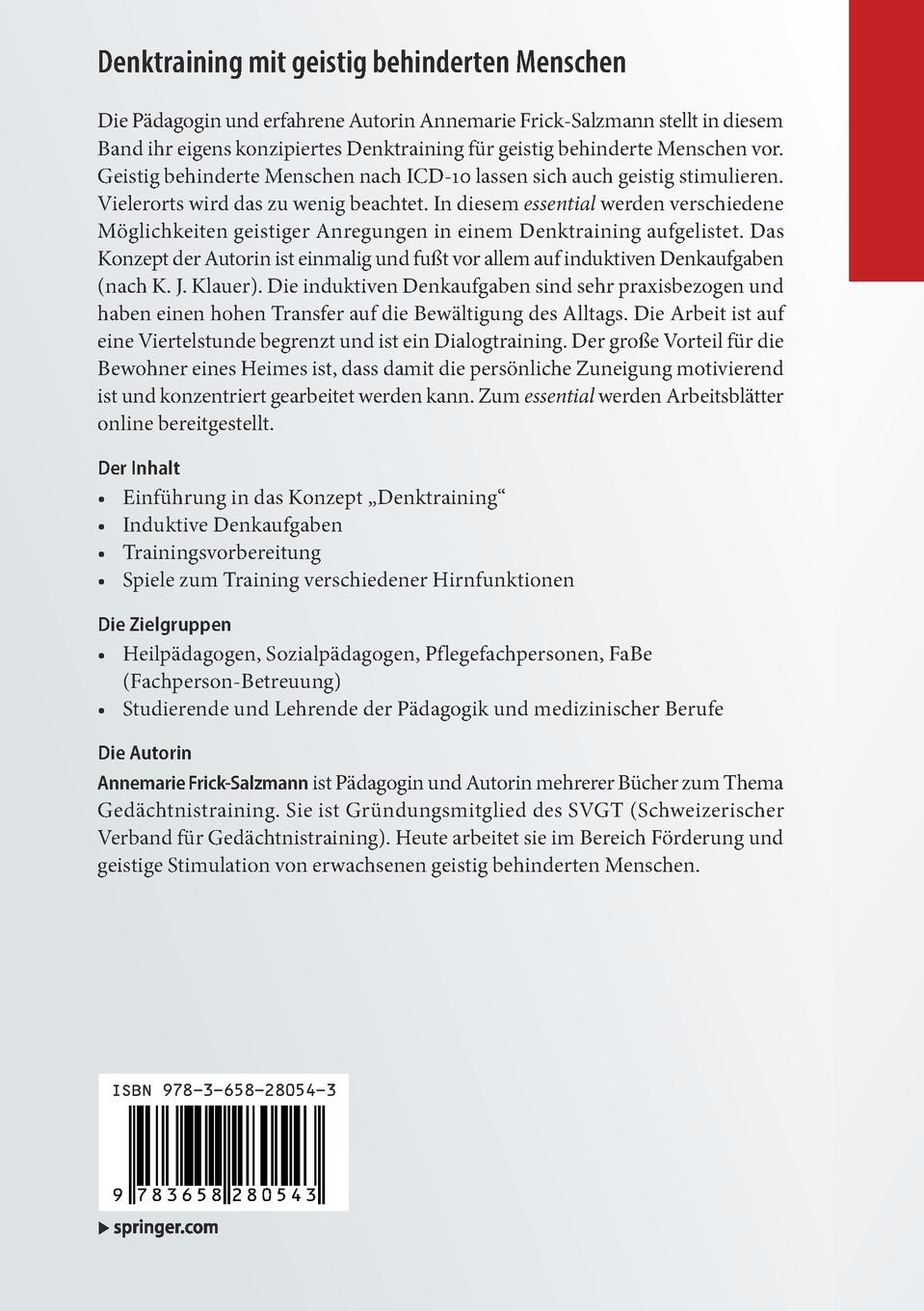 Rückseitencover Denktraining mit geistig behinderten Menschen