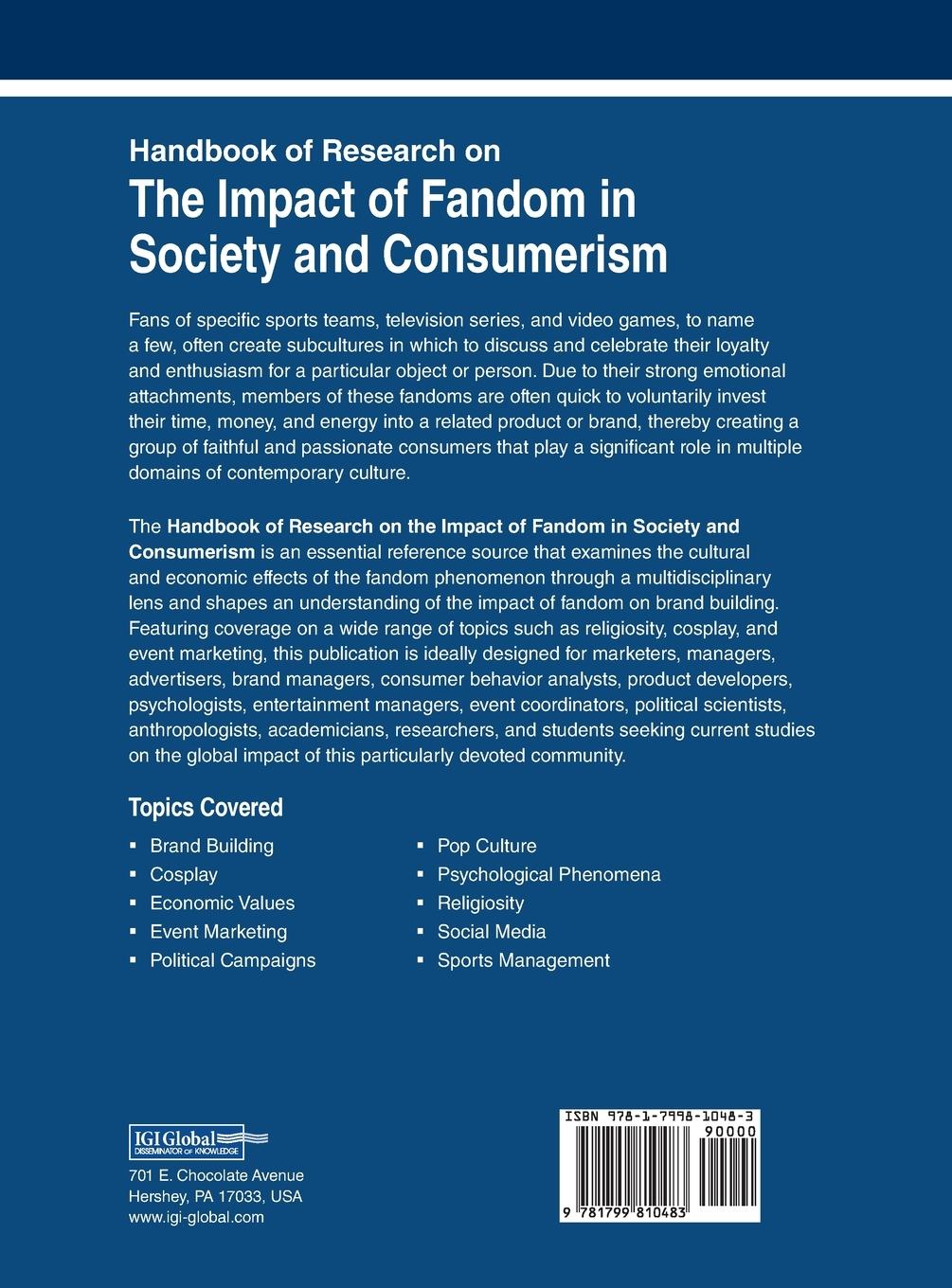 Rückseitencover Handbook of Research on the Impact of Fandom in Society and Consumerism