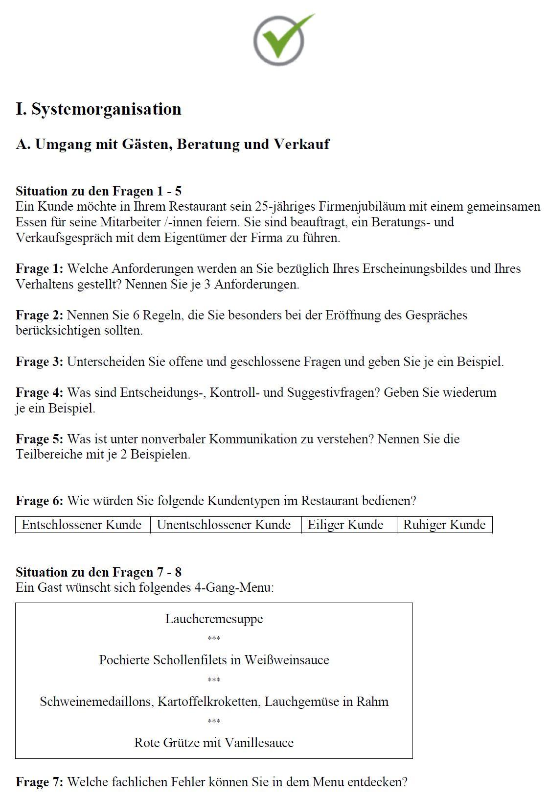 Beispielinhalt (Bild) Top-Prüfung Fachmann / Fachfrau für Systemgastronomie - 370 Aufgaben für die Abschlussprüfung