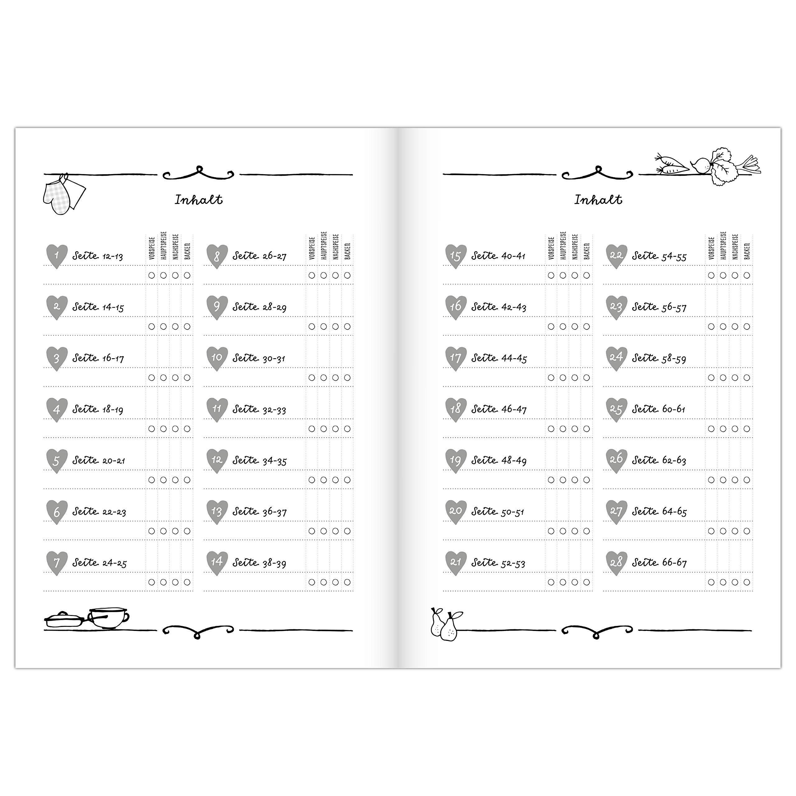 Beispielinhalt (Bild) Rezeptbuch zum Selberschreiben in rosa