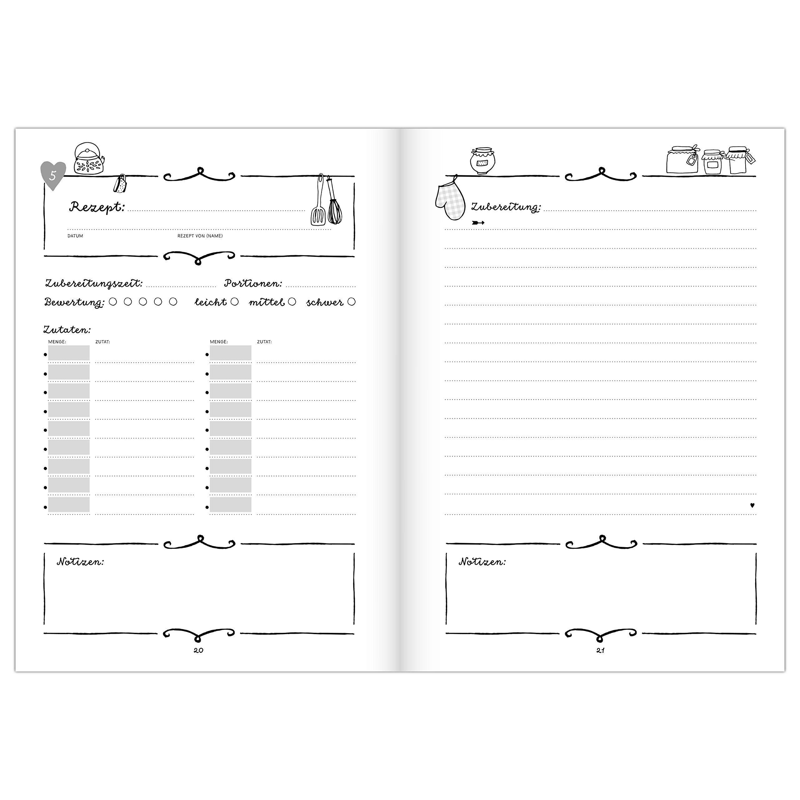 Beispielinhalt (Bild) Rezeptbuch zum Selberschreiben in rosa