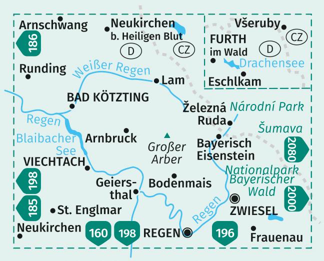 Beispielinhalt (Bild) KOMPASS Wanderkarte 195 Nördlicher Bayerischer Wald 1:50.000