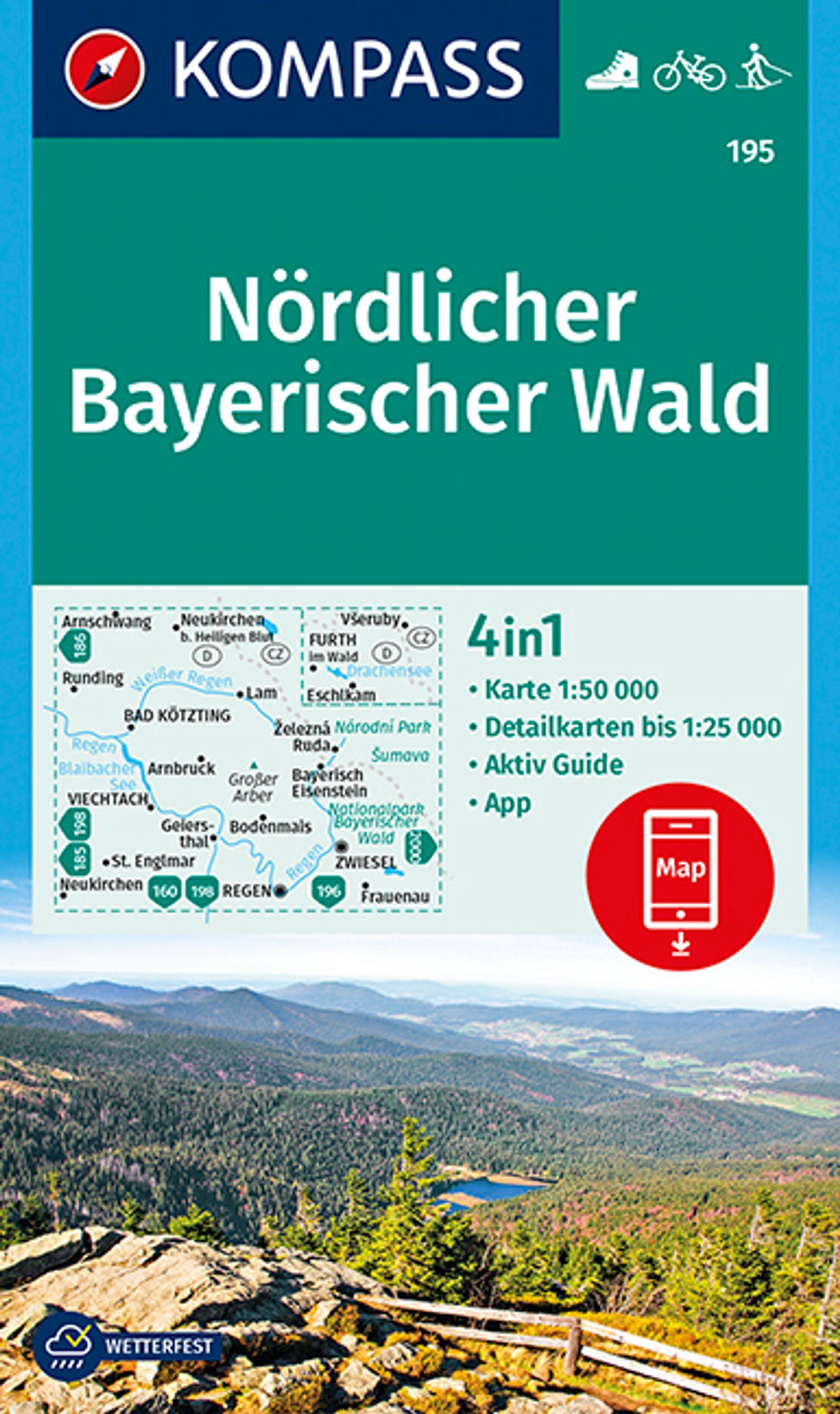 Vorderes Coverbild KOMPASS Wanderkarte 195 Nördlicher Bayerischer Wald 1:50.000