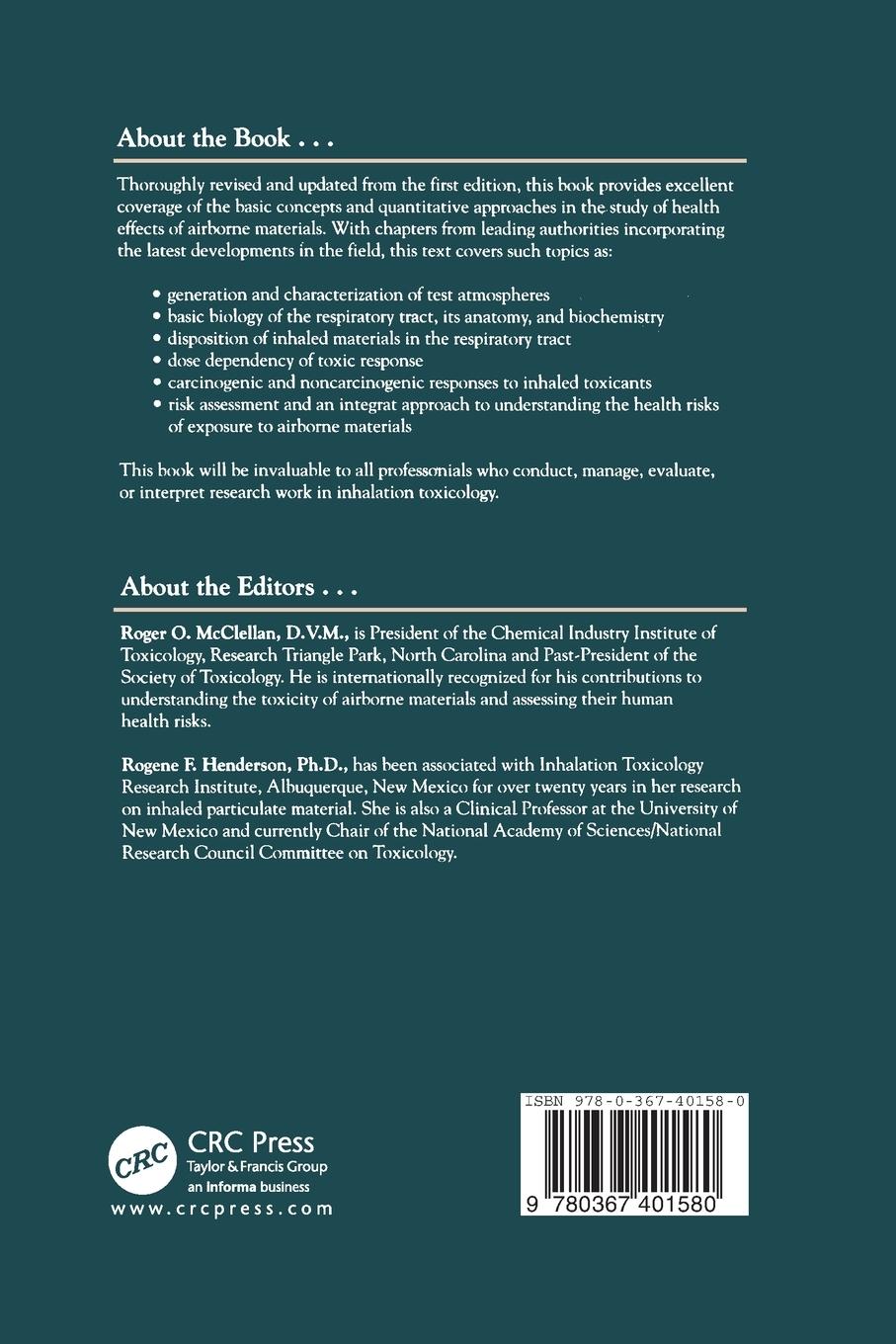 Rückseitencover Concepts In Inhalation Toxicology