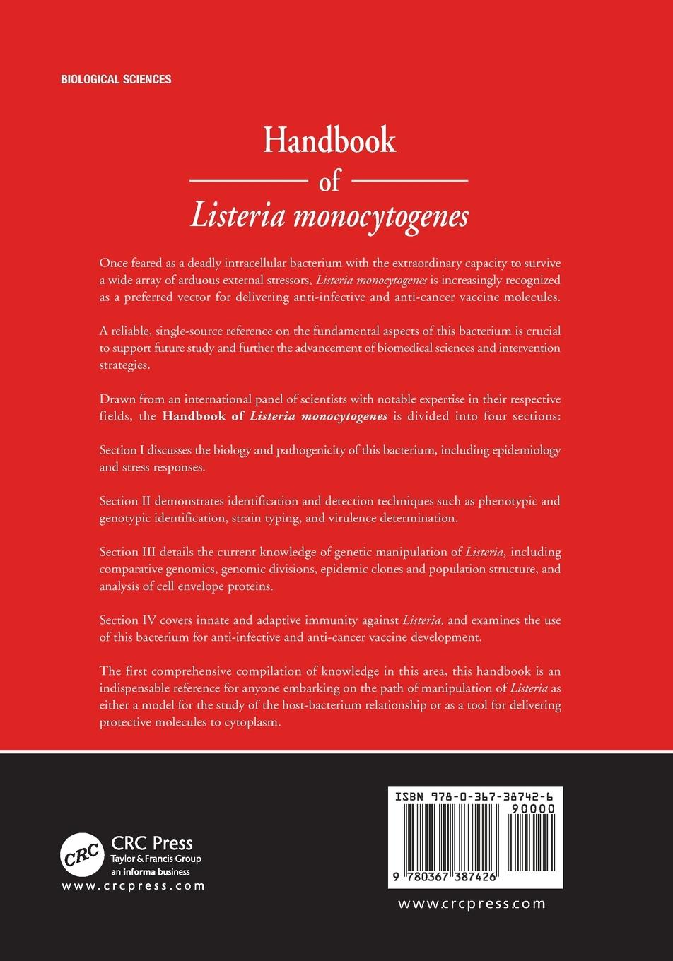 Rückseitencover Handbook of Listeria Monocytogenes