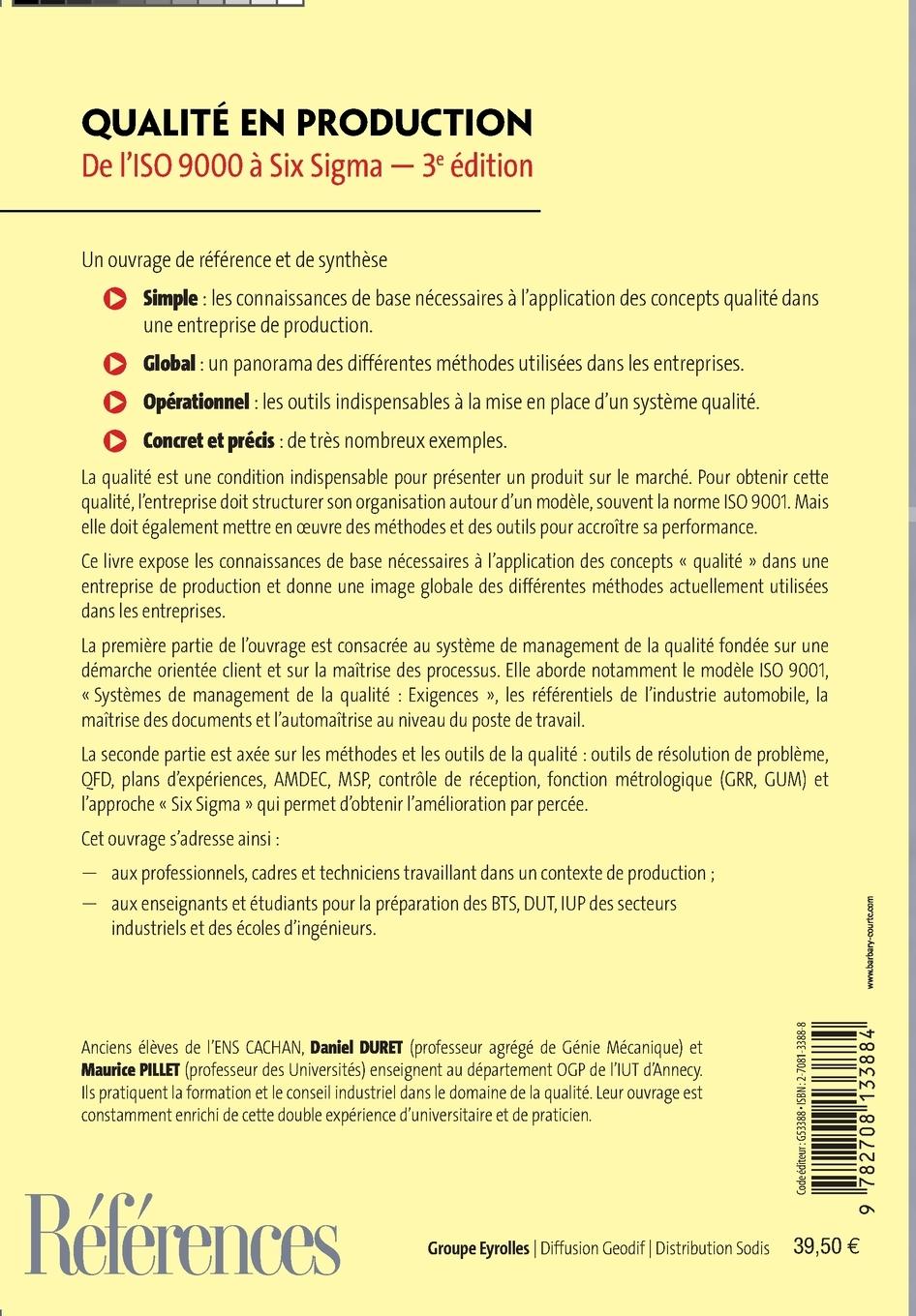 Rückseitencover Qualité en production: De l'ISO 9000 à Six Sigma