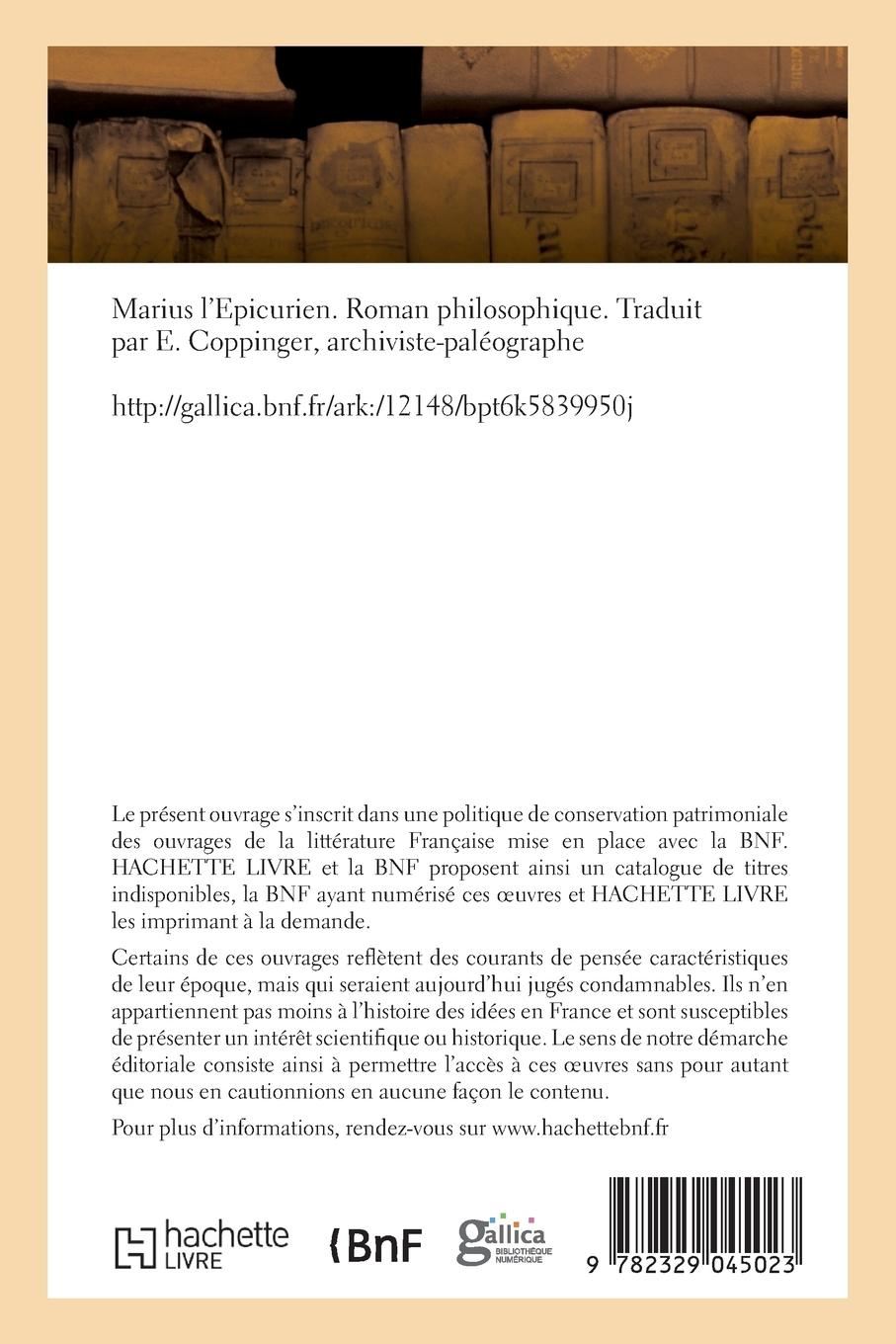 Rückseitencover Marius l'Epicurien, Roman Philosophique