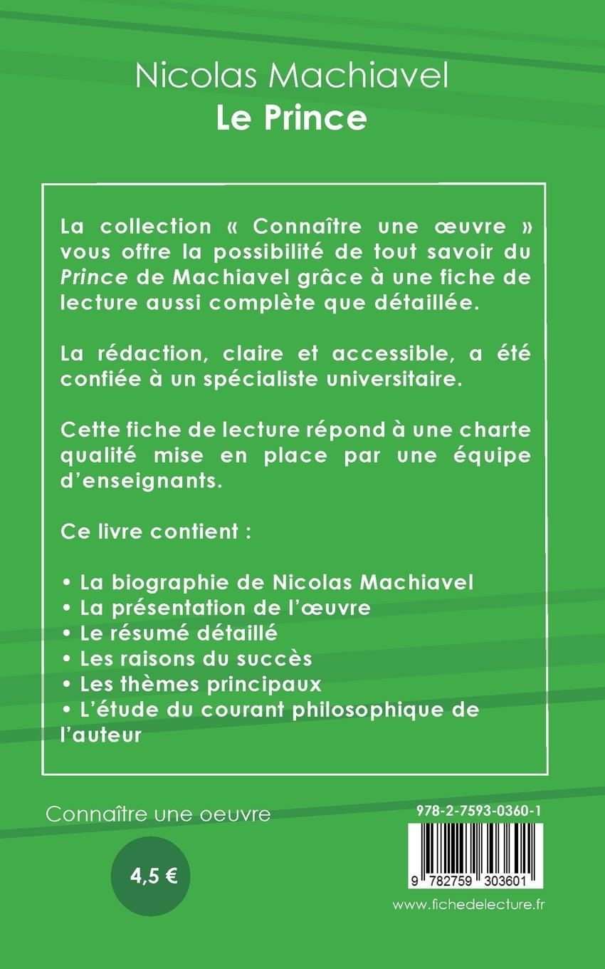 Rückseitencover Fiche de lecture Le Prince de Machiavel (Analyse philosophique de référence et résumé complet)