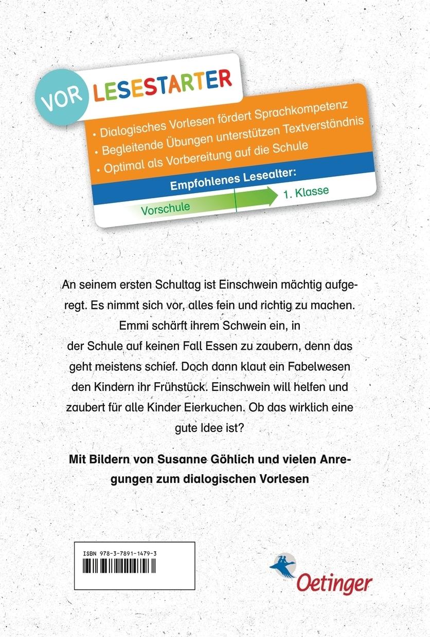 Rückseitencover Emmi & Einschwein. Schulstart mit Eierkuchen