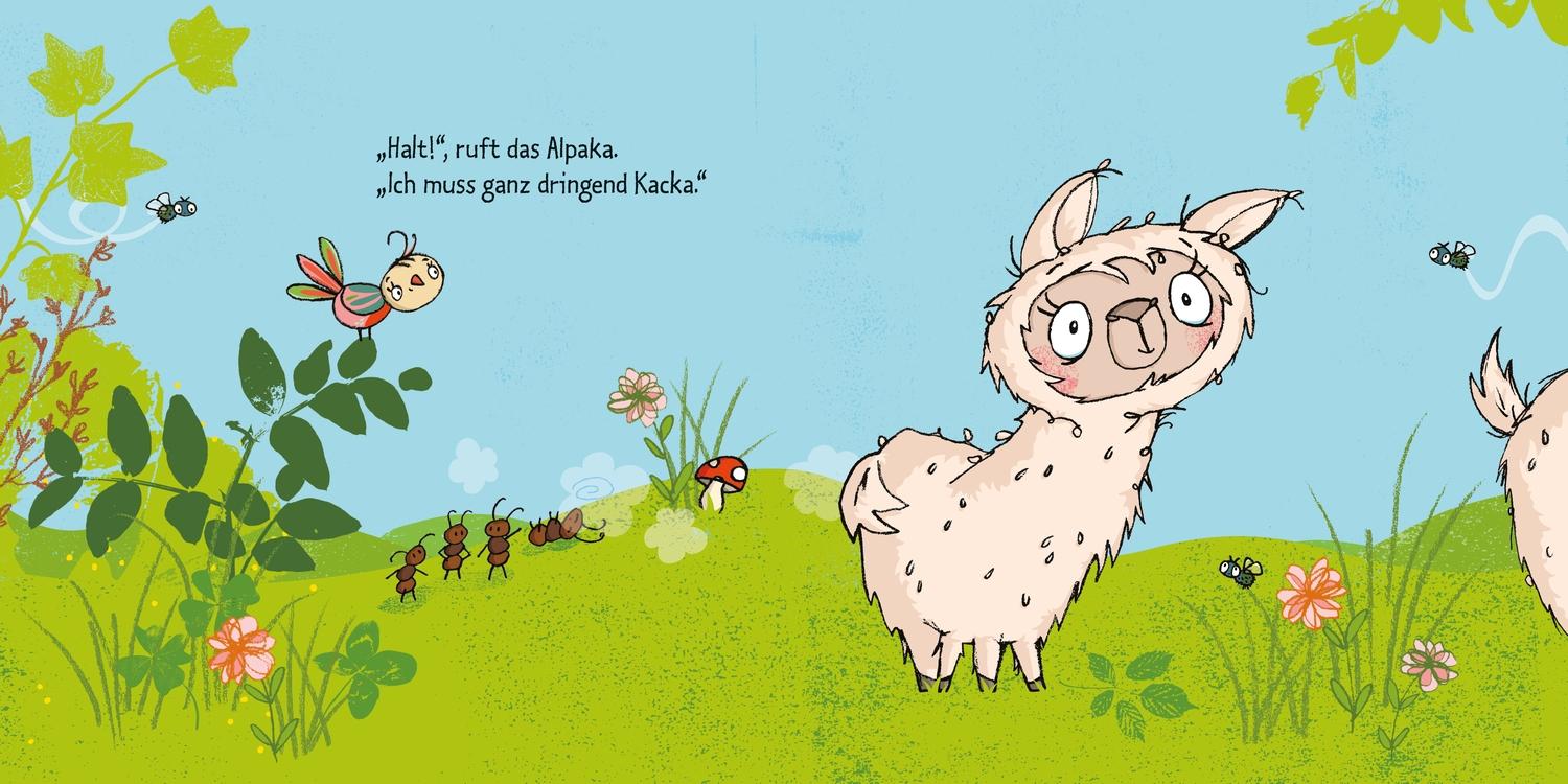 Beispielinhalt (Bild) Das Alpaka muss Kacka
