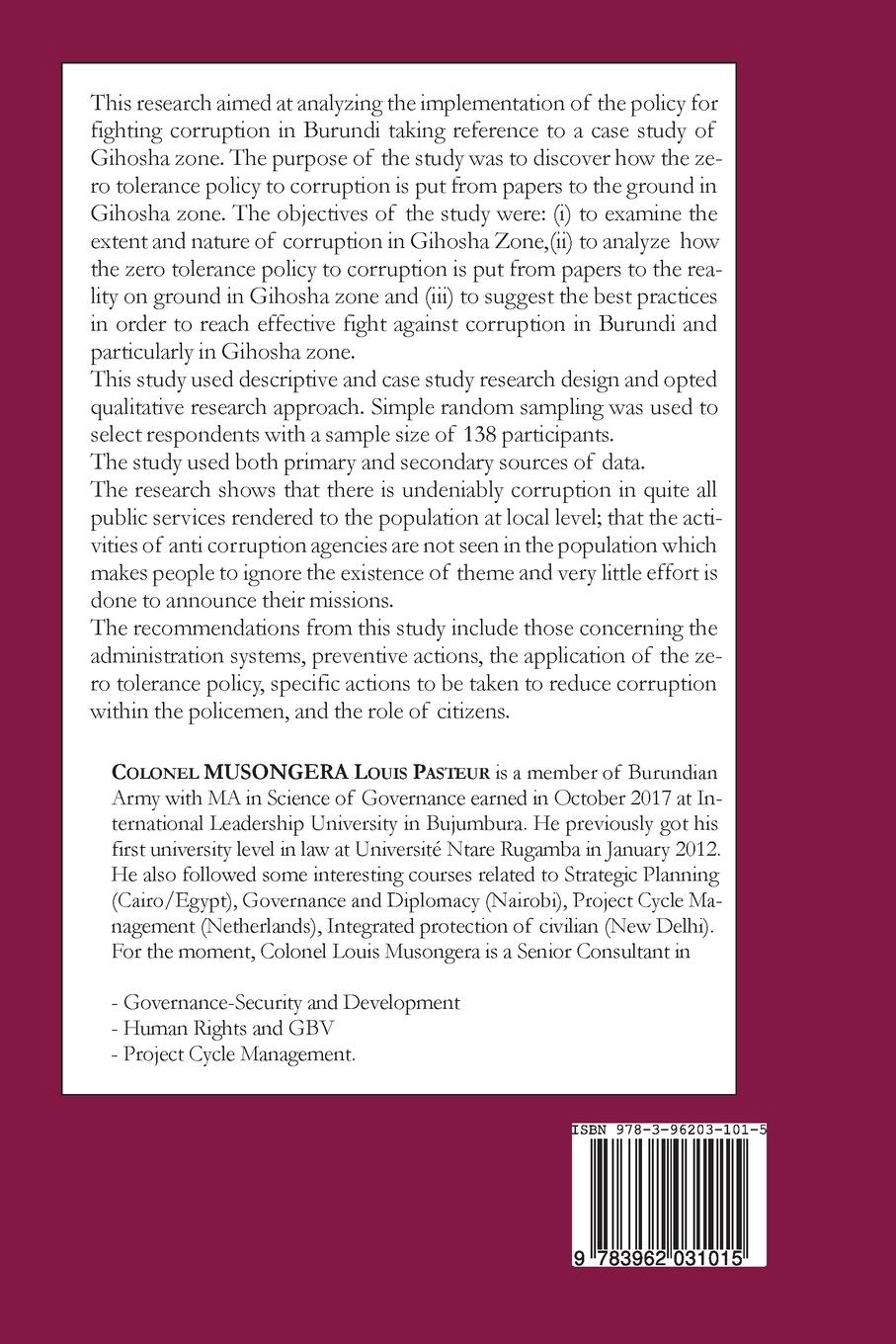 Rückseitencover Analysis of the Implementation of the Anti Corruption Policy in Burundi: A Case Study of Gihosha Zone