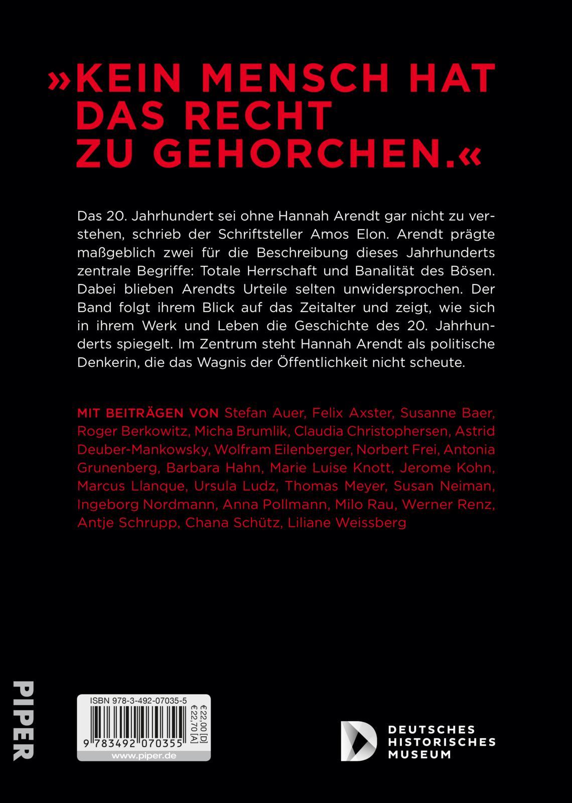 Rückseitencover Hannah Arendt und das 20. Jahrhundert