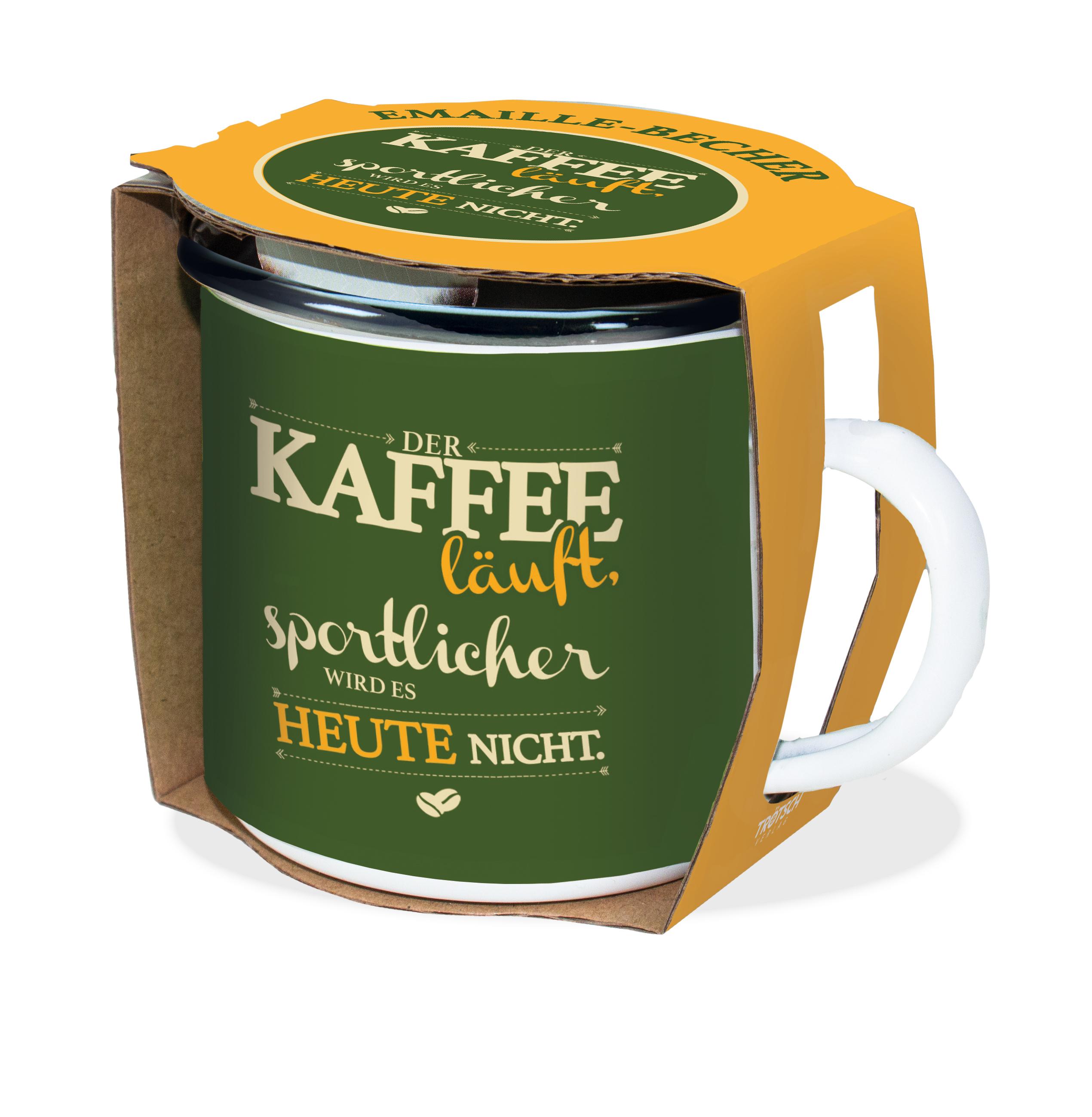 Vorderes Coverbild Emaille-Becher "Kaffee läuft" 300ml