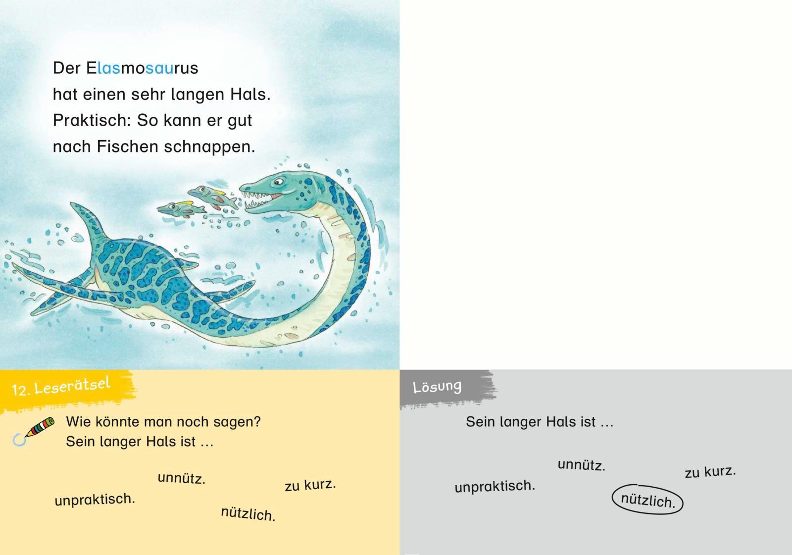 Beispielinhalt (Bild) Duden Leseprofi - 3-Minuten-Leserätsel für Erstleser: Vorsicht, Dinos!