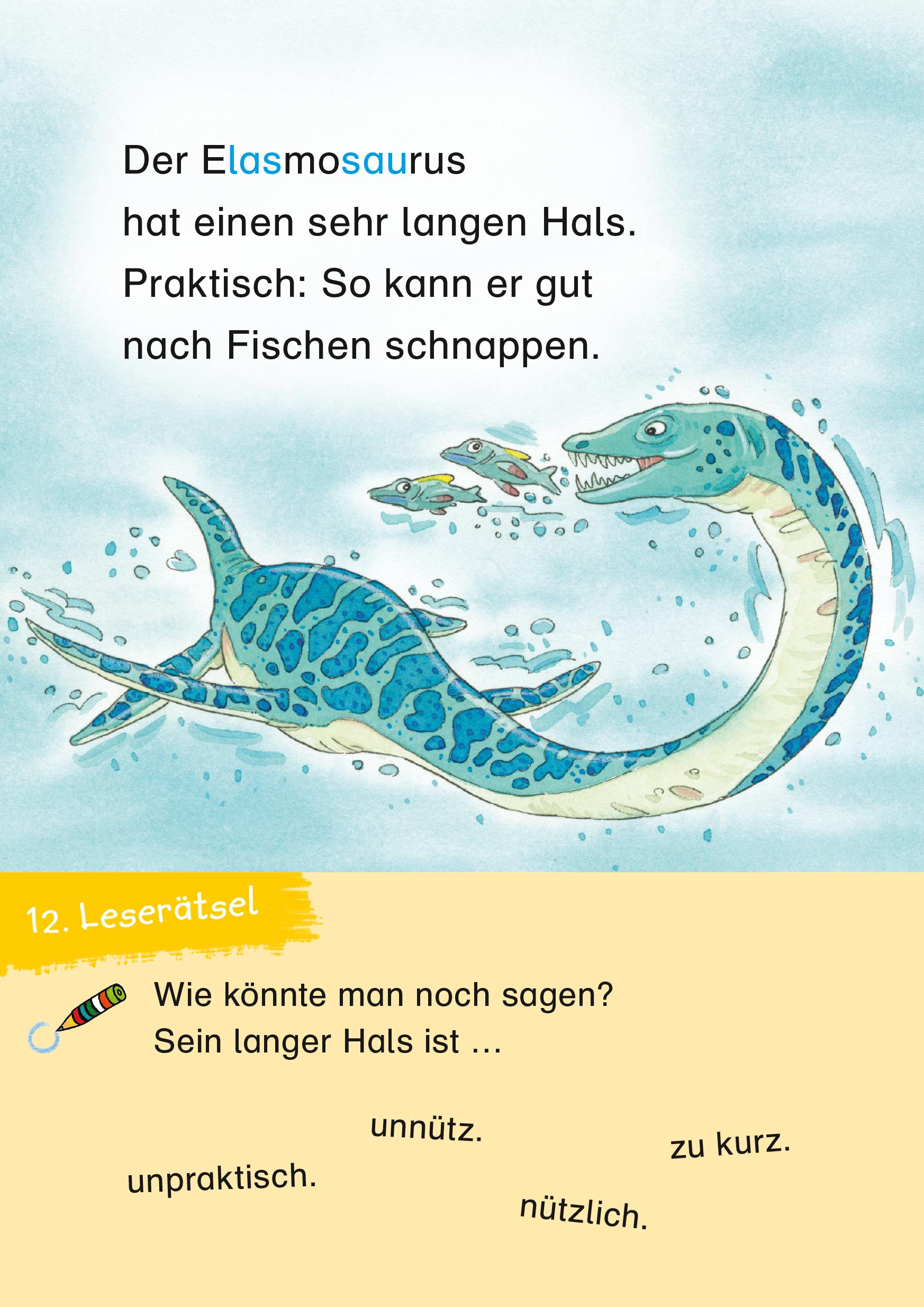 Beispielinhalt (Bild) Duden Leseprofi - 3-Minuten-Leserätsel für Erstleser: Vorsicht, Dinos!