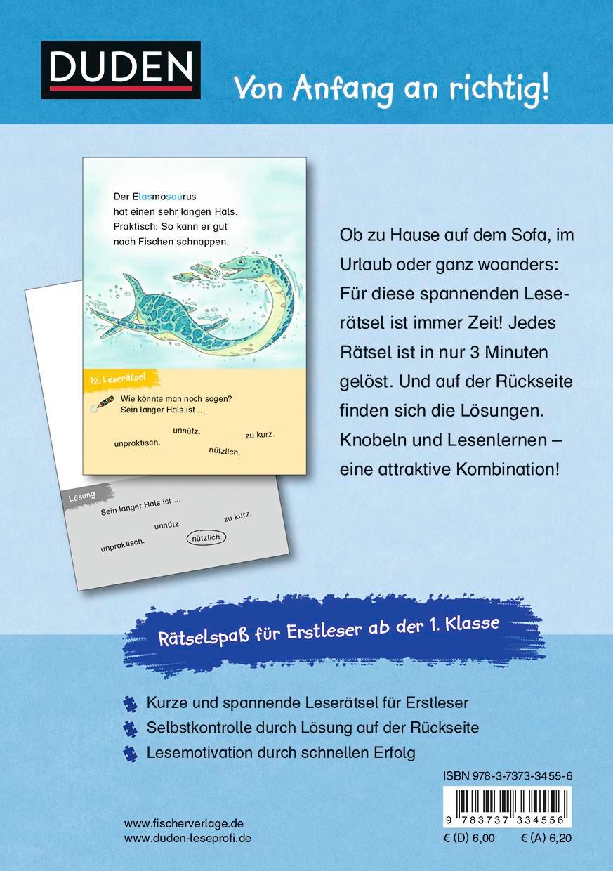 Rückseitencover Duden Leseprofi - 3-Minuten-Leserätsel für Erstleser: Vorsicht, Dinos!