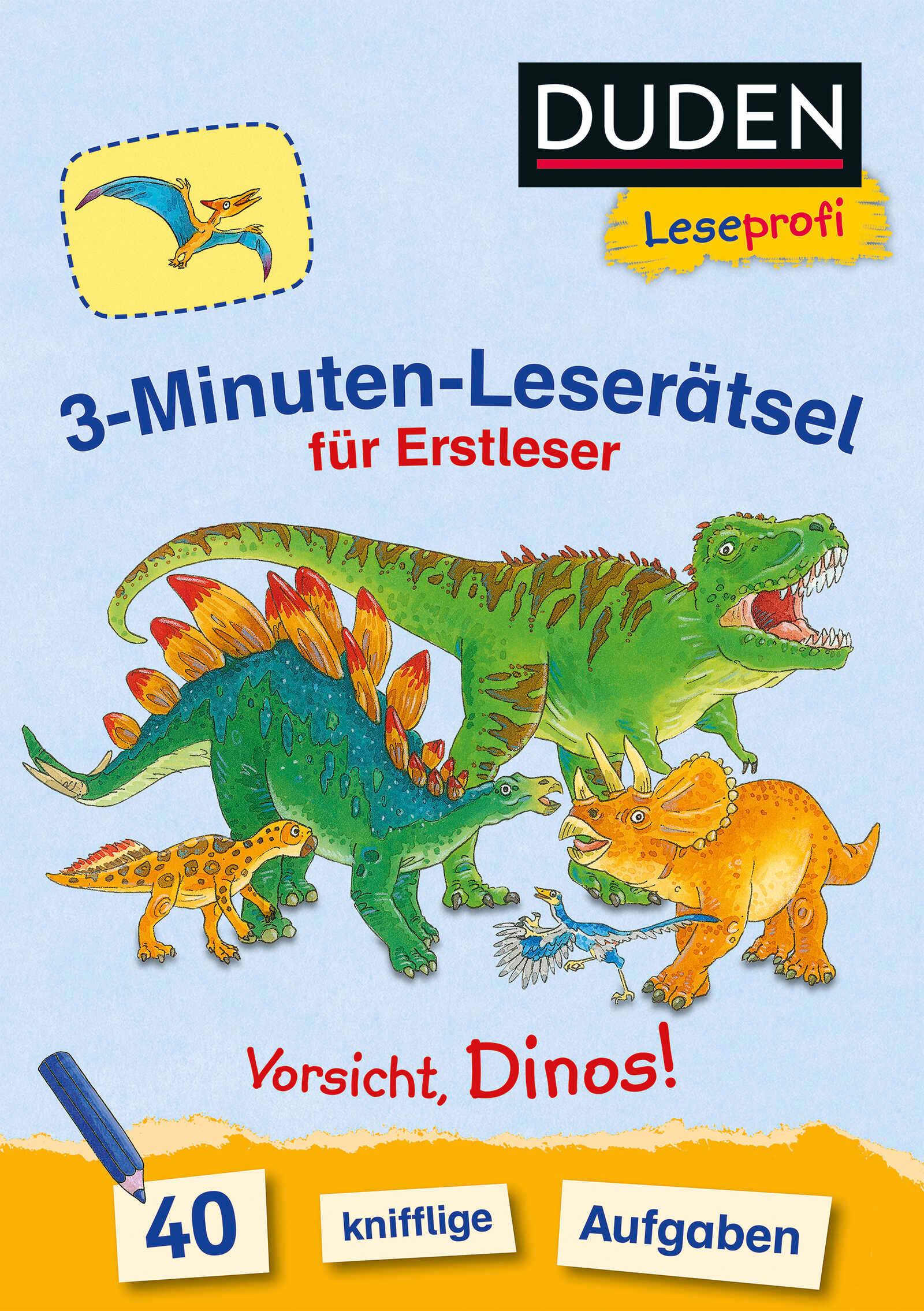 Vorderes Coverbild Duden Leseprofi - 3-Minuten-Leserätsel für Erstleser: Vorsicht, Dinos!