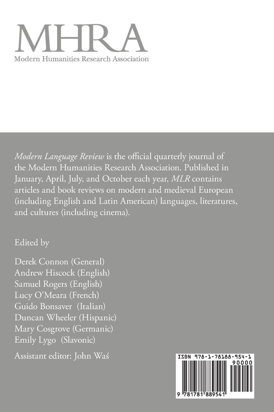 Rückseitencover Modern Language Review (115