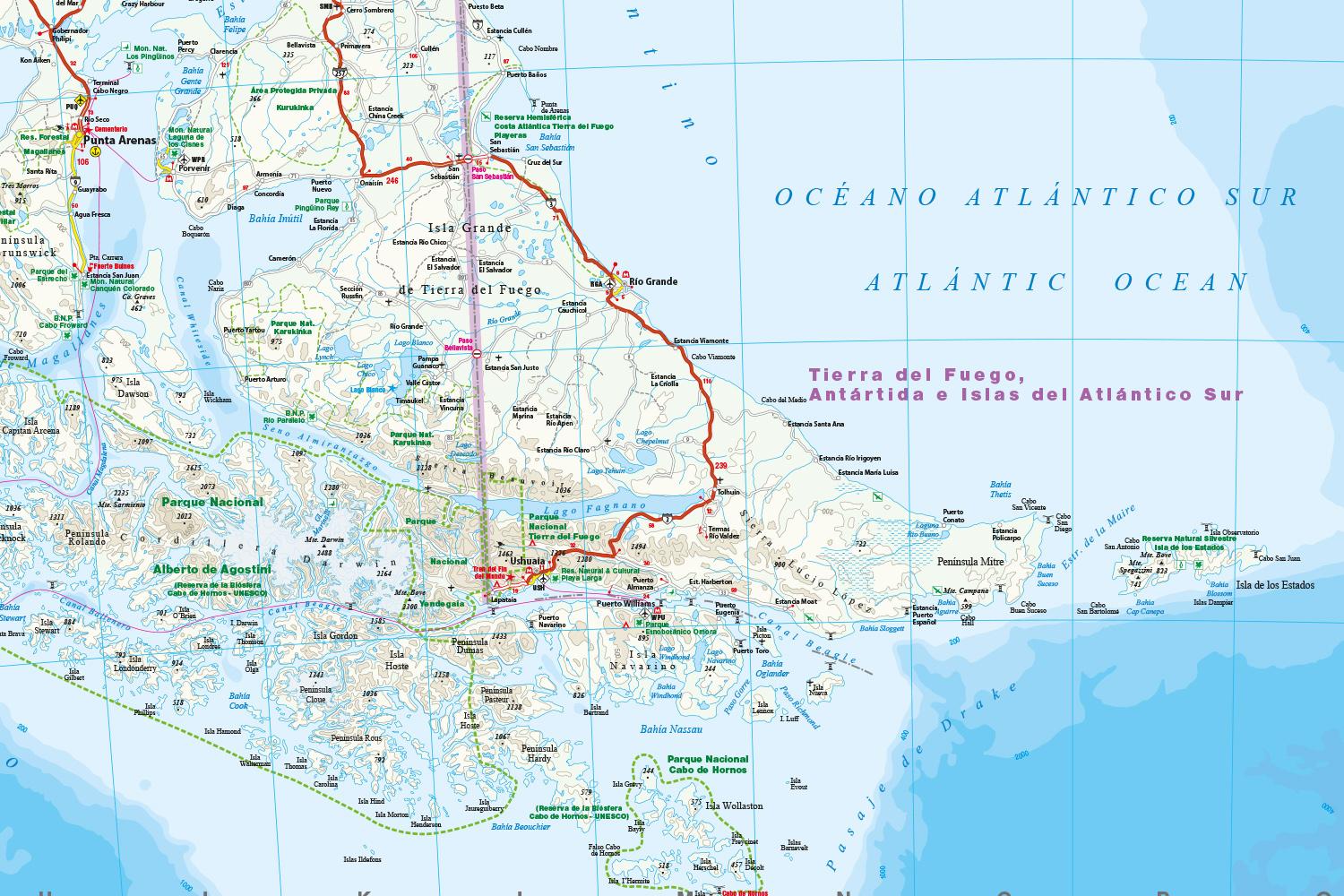 Beispielinhalt (Bild) Reise Know-How Landkarte Patagonien, Feuerland / Patagonia, Tierra del Fuego (1:1.400.000)