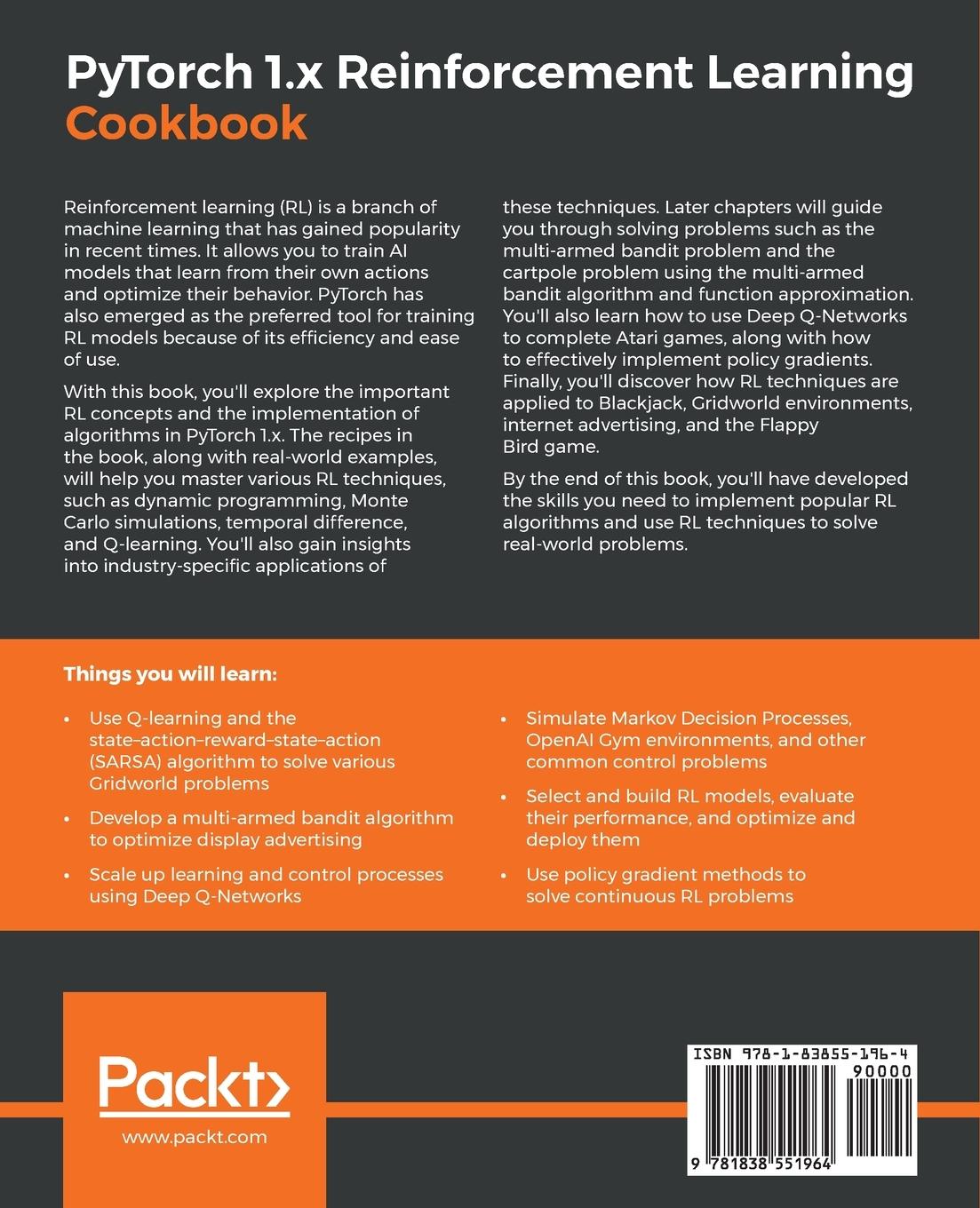 Rückseitencover PyTorch 1.0 Reinforcement Learning Cookbook