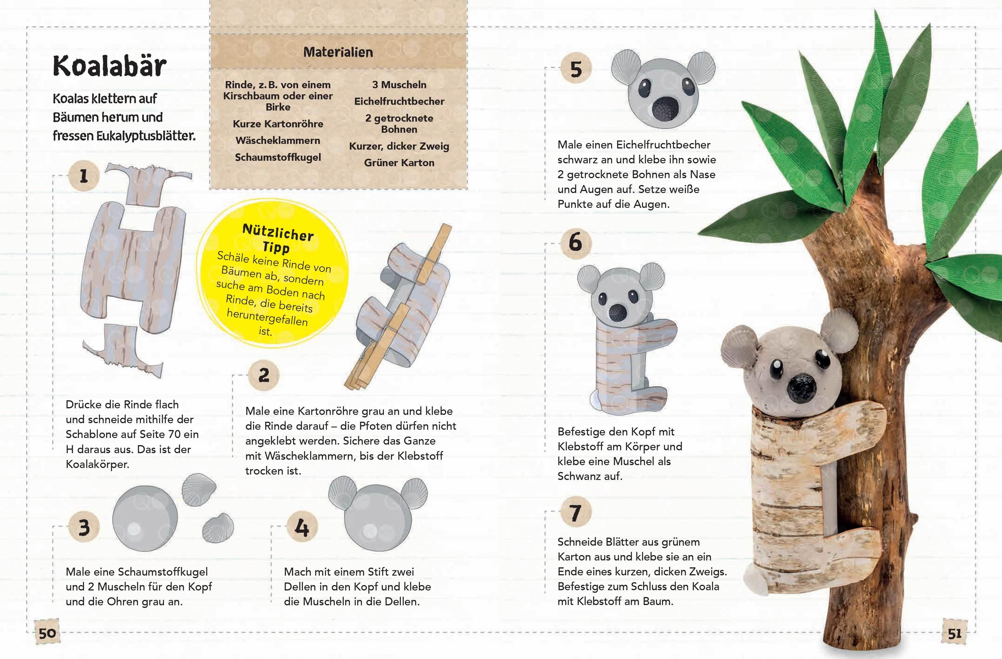 Beispielinhalt (Bild) Das Naturbastelbuch für Kinder. 41 Projekte zum Basteln mit allem, was Wald, Wiese und Strand hergeben