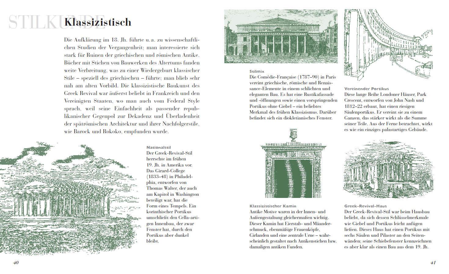 Beispielinhalt (Bild) Architektur - verständlich gemacht. Die illustrierte und verständliche Baustilkunde zu Stil, Entwicklung und Geschichte der Baukunst vom antiken Griechenland bis heute. Mit Grund- und Aufrissen, Detail- und Gesamtansichten