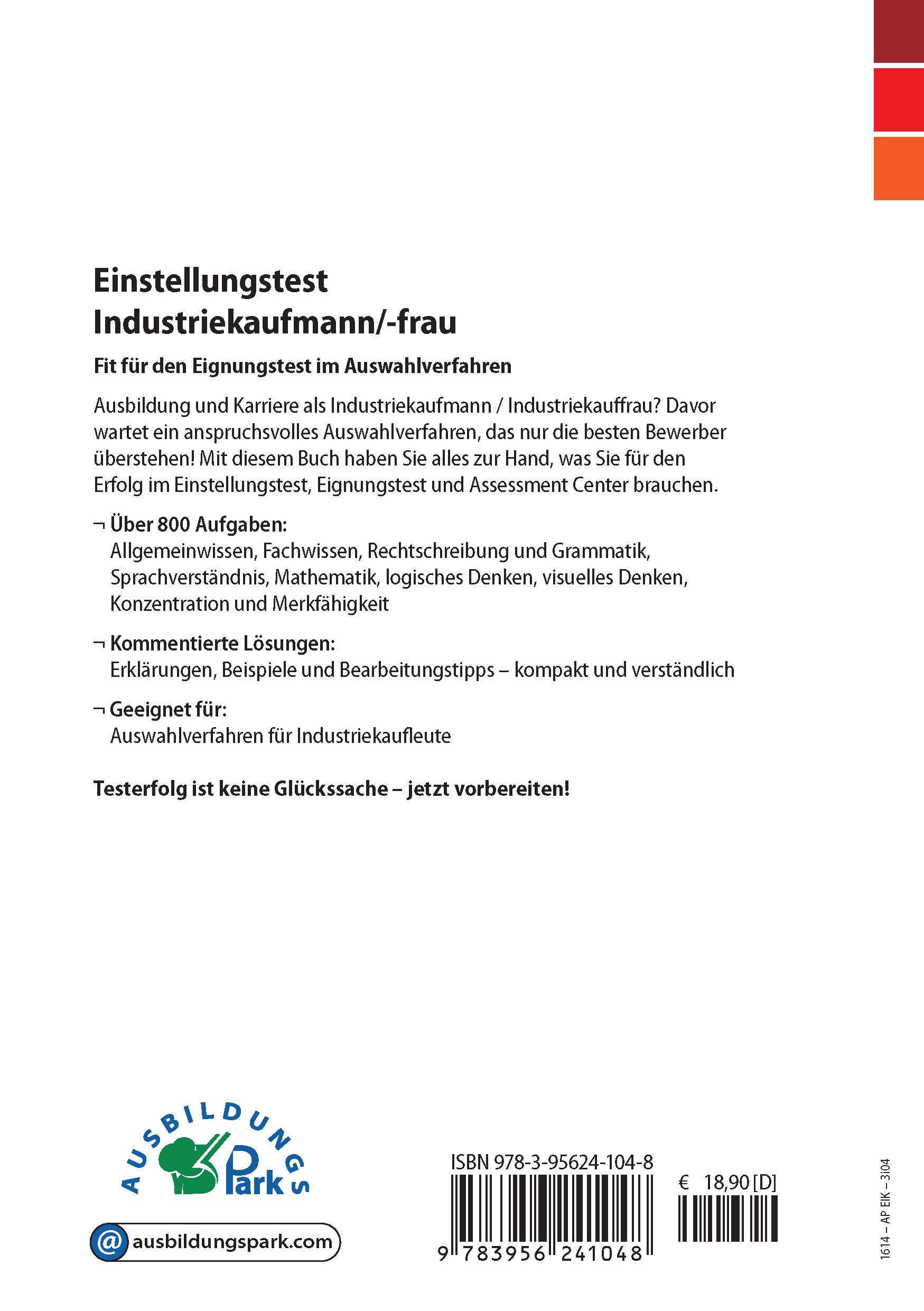 Rückseitencover Einstellungstest Industriekaufmann / Industriekauffrau