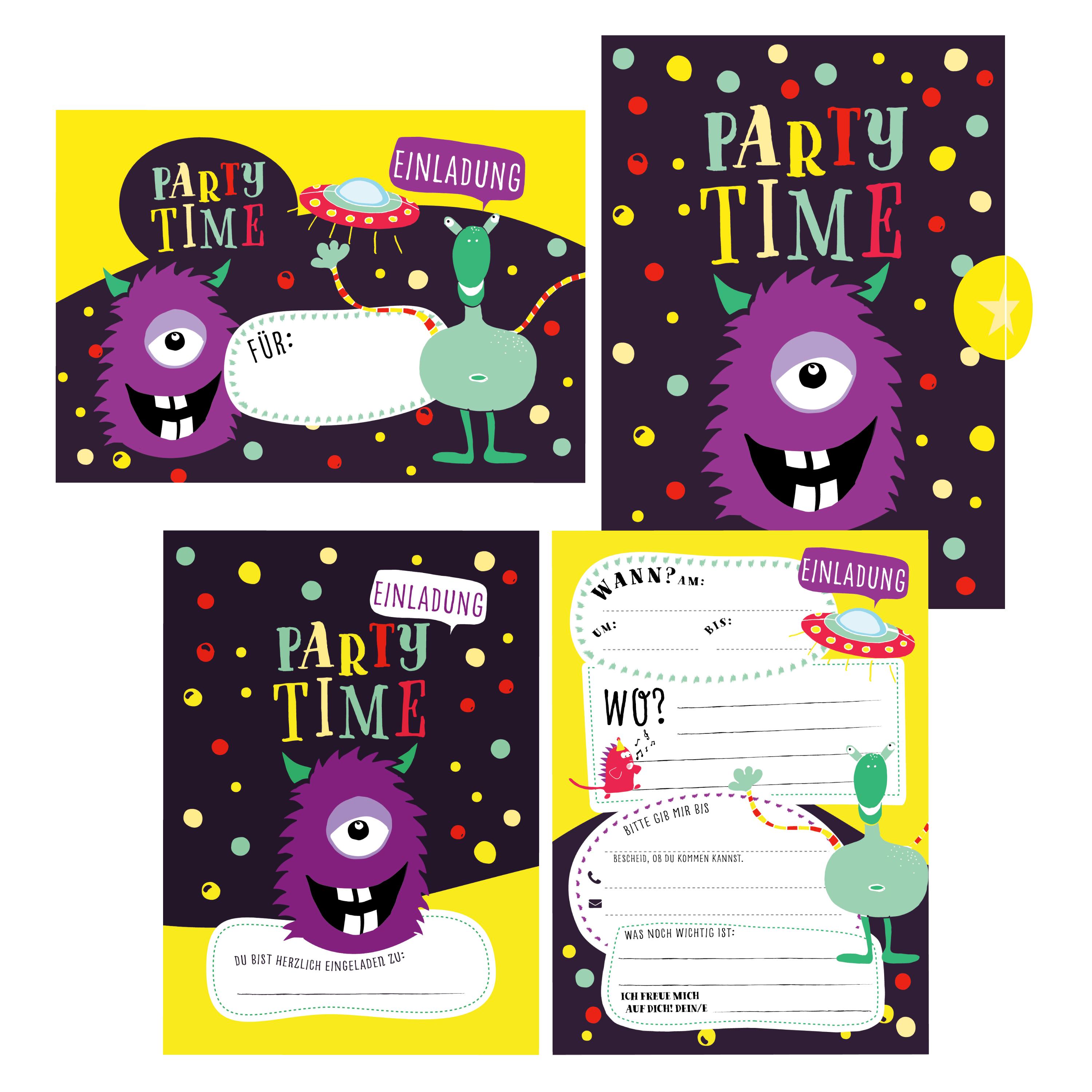 Vorderes Coverbild 12 Monster Einladungskarten zum Geburtstag oder Party für Jungen und Mädchen inkl. Umschläge |