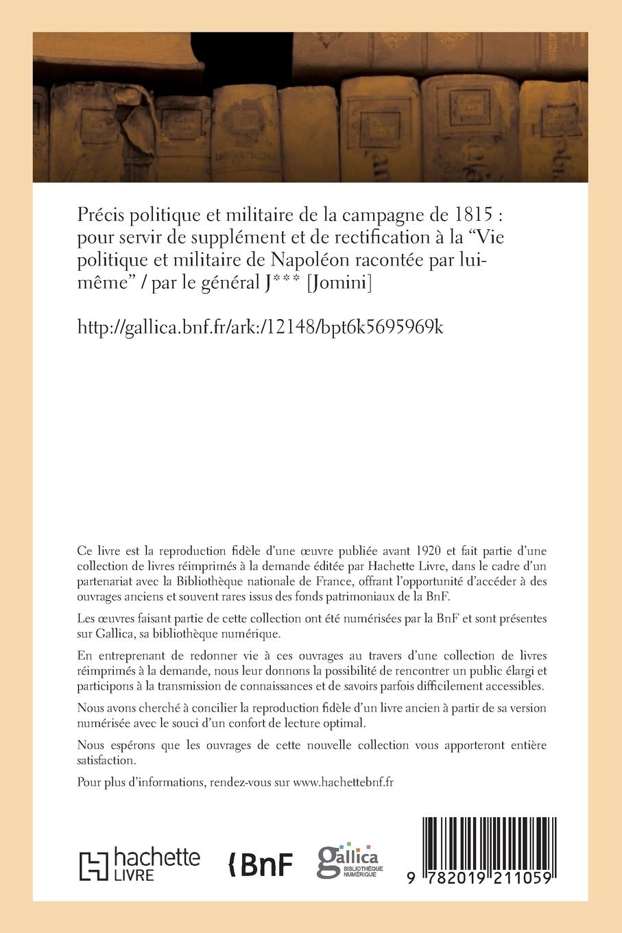 Rückseitencover Précis Politique Et Militaire de la Campagne de 1815