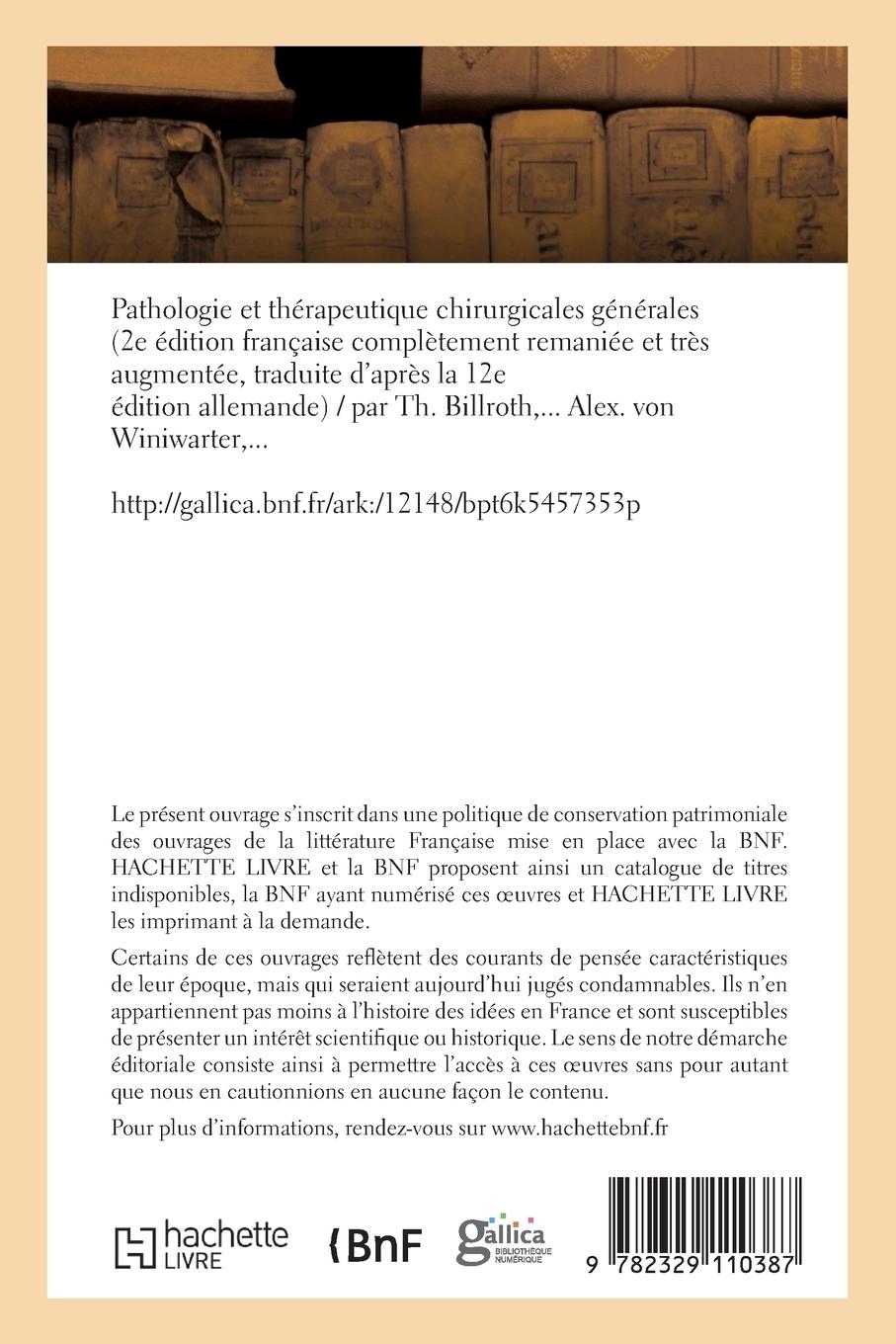 Rückseitencover Pathologie Et Thérapeutique Chirurgicales Générales. 2e Édition. Traduit de l'Allemand