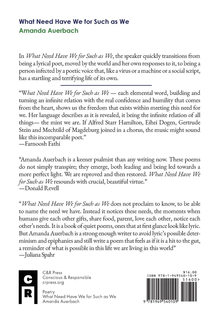 Rückseitencover What Need Have We for Such as We