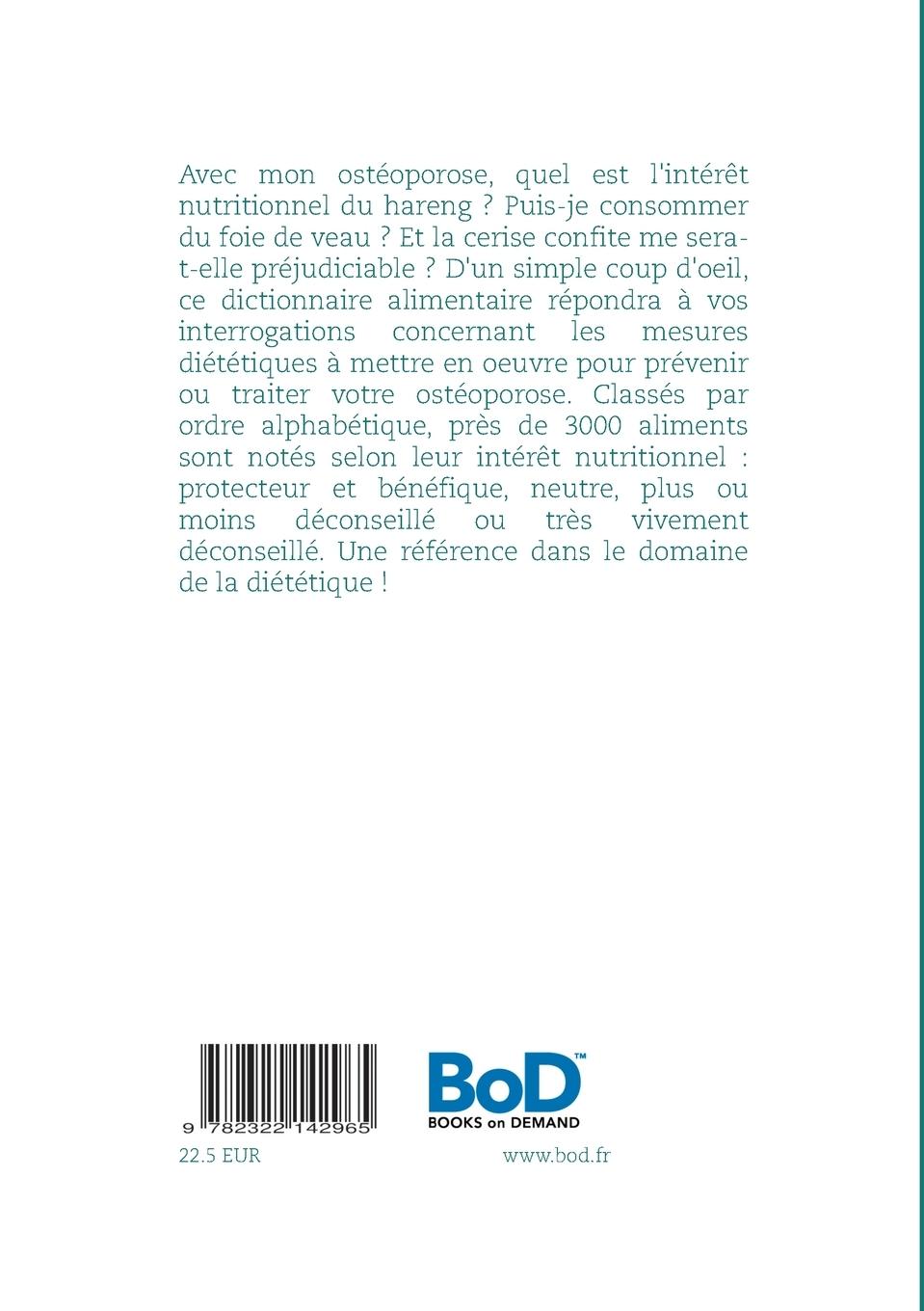 Rückseitencover Dictionnaire alimentaire de l'ostéoporose