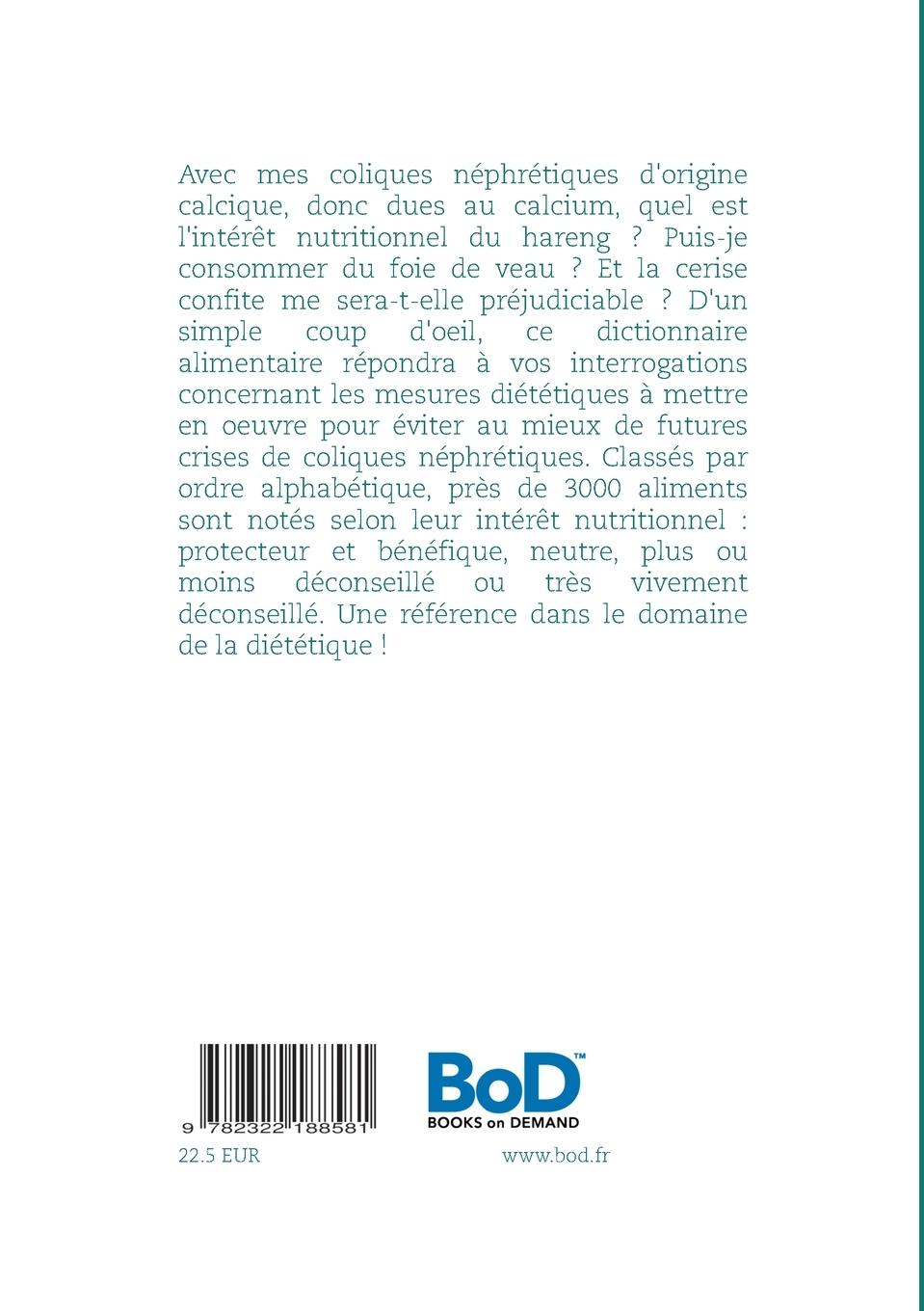 Rückseitencover Dictionnaire alimentaire des coliques néphrétiques calciques