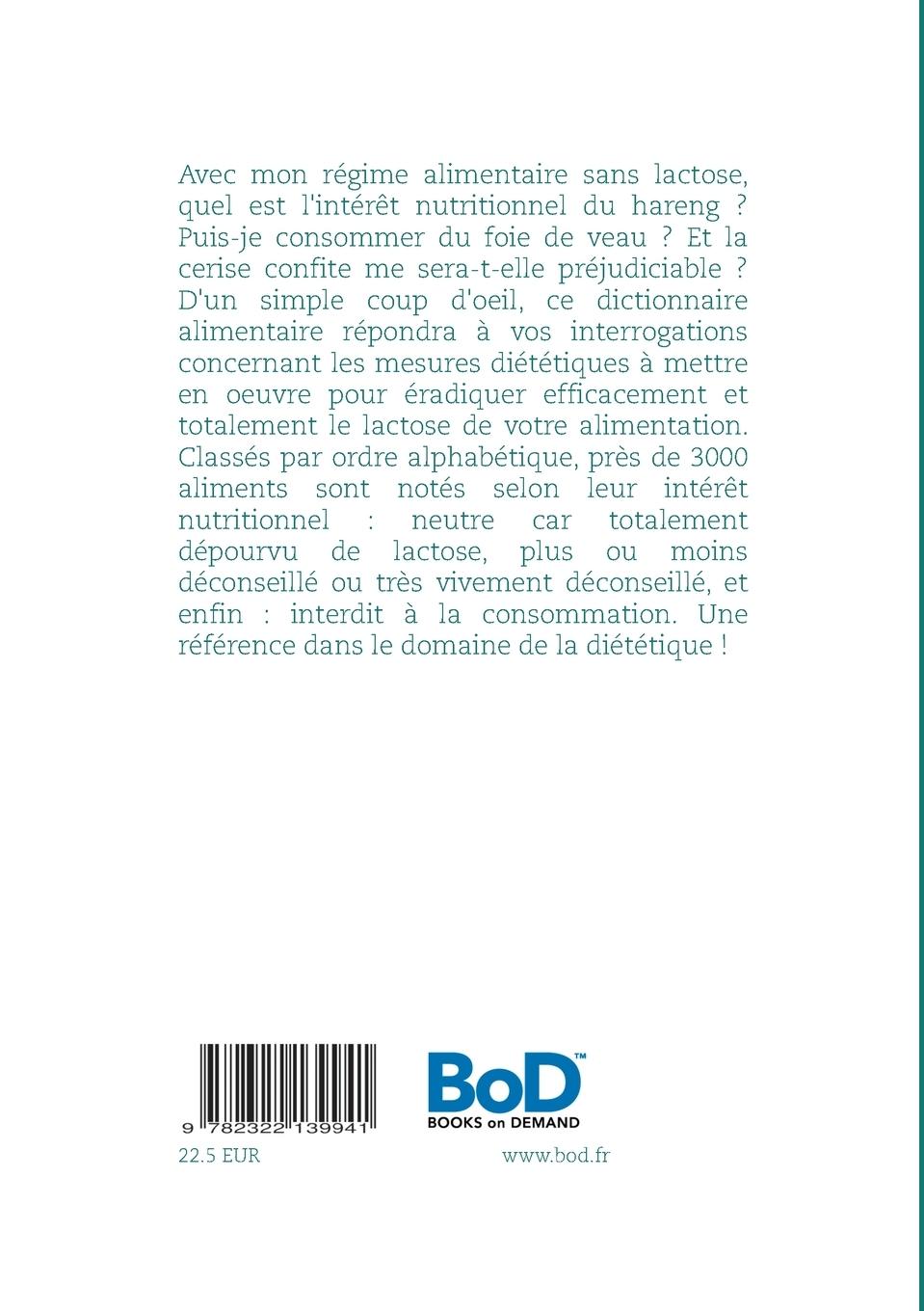 Rückseitencover Dictionnaire alimentaire du régime sans lactose