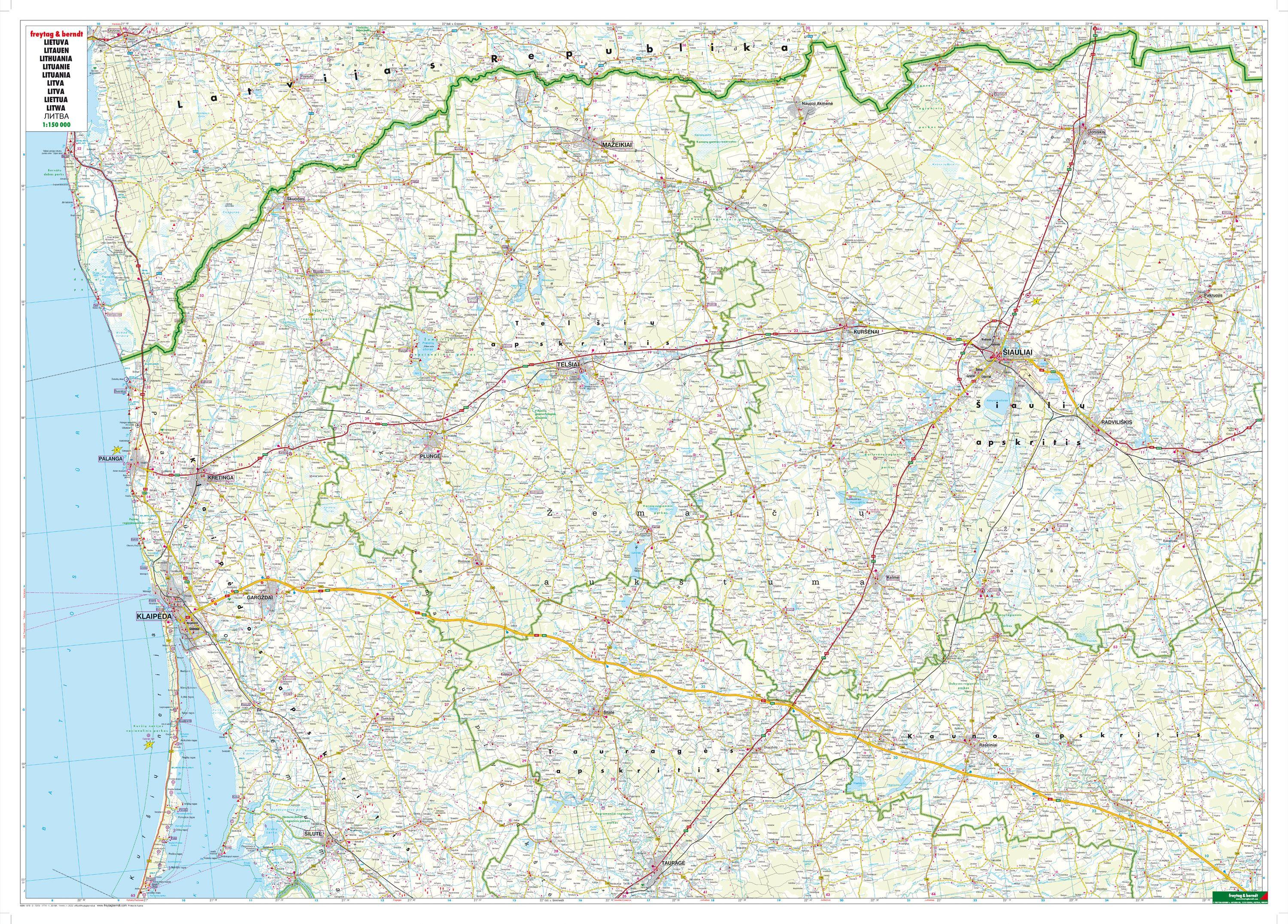 Beispielinhalt (Bild) freytag & berndt Straßenkarte Litauen Set 1:150.000