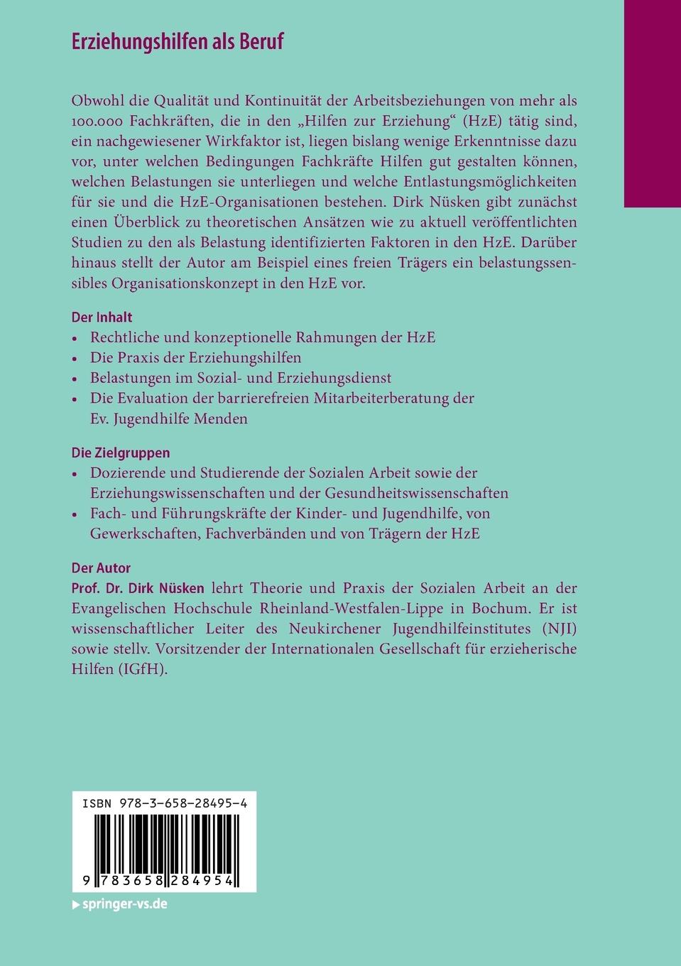 Rückseitencover Erziehungshilfen als Beruf