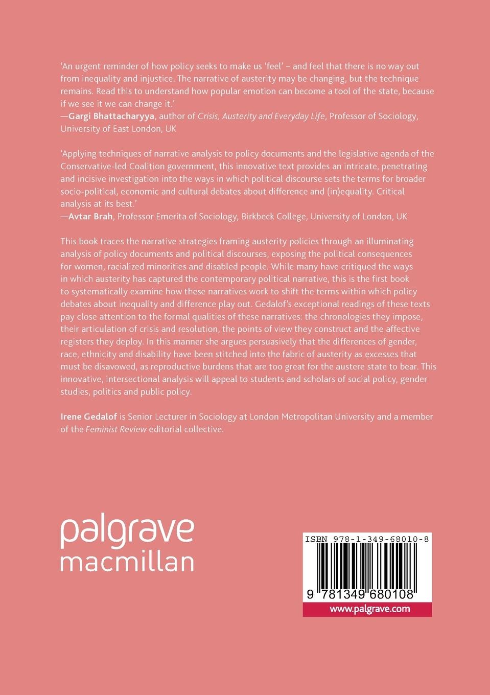Rückseitencover Narratives of Difference in an Age of Austerity