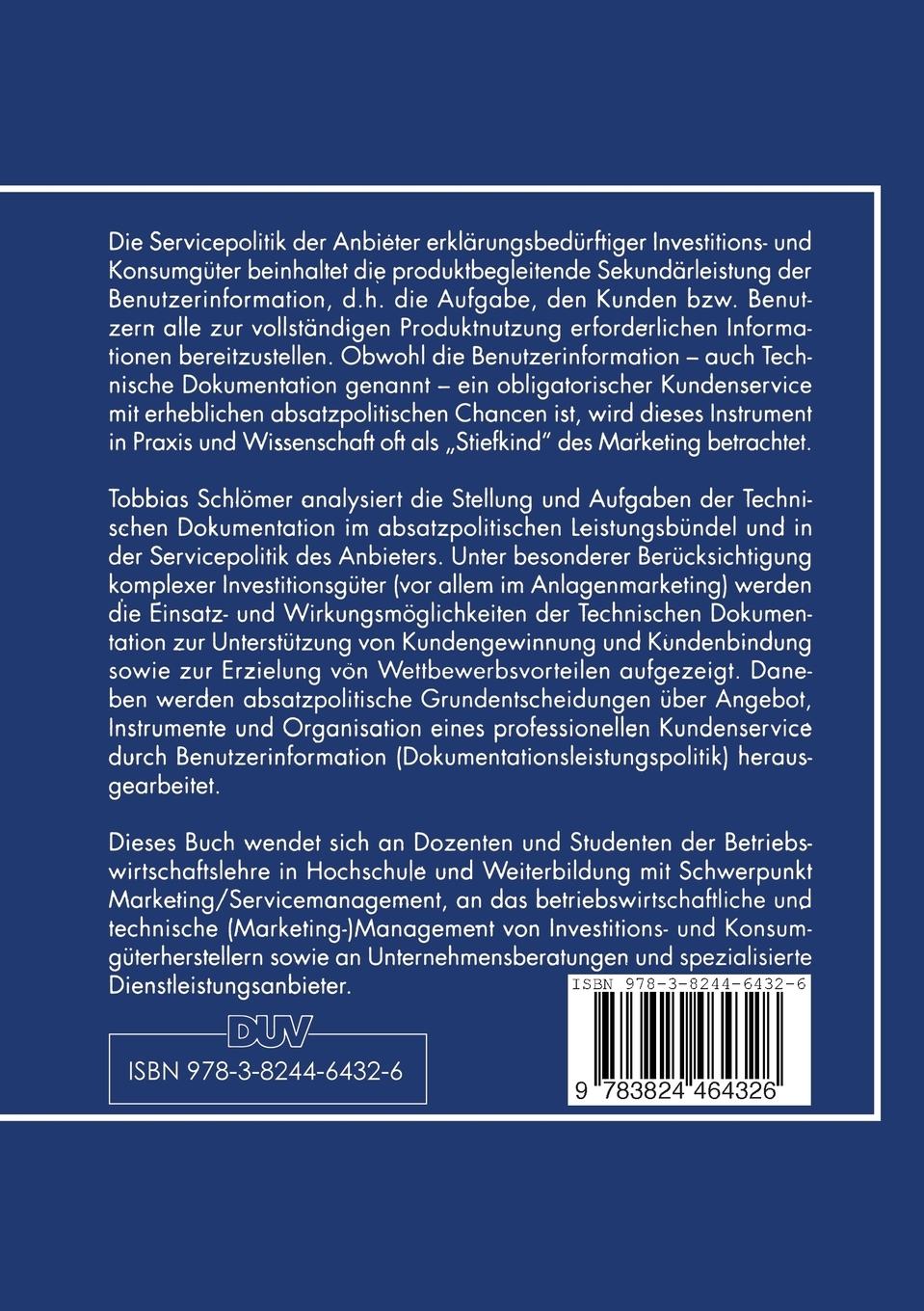 Rückseitencover Kundenservice durch Benutzerinformation